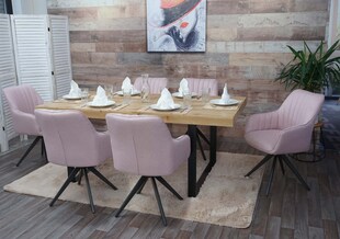 6er-Set Esszimmerstuhl MCW-H73, Küchenstuhl Stuhl Armlehnstuhl, Retro Stahl Stoff/Textil ~ rosa 