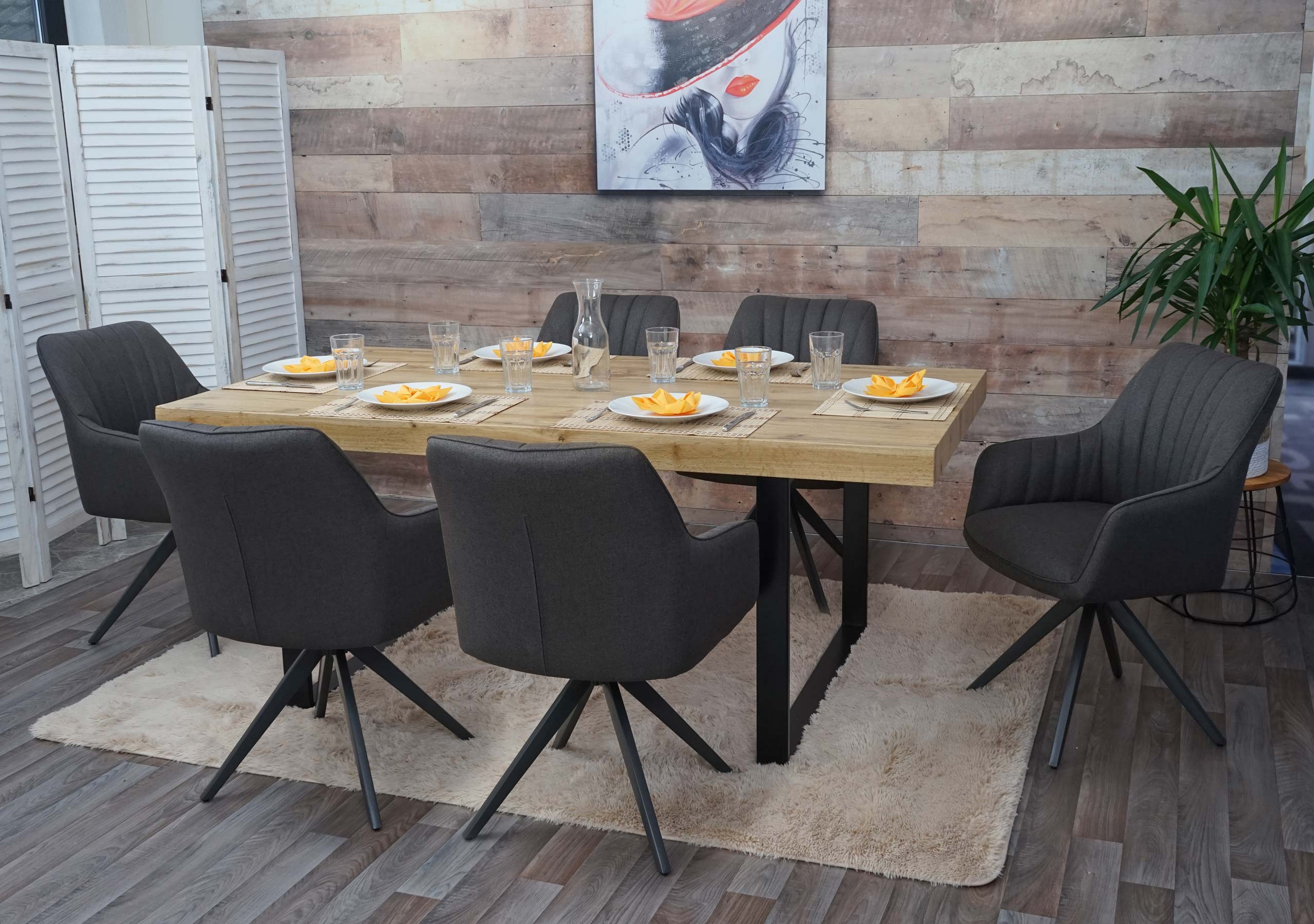 6er-Set Esszimmerstuhl MCW-H73, K&uuml;chenstuhl Stuhl Armlehnstuhl, Retro Stahl Stoff/Textil ~ grau-braun 