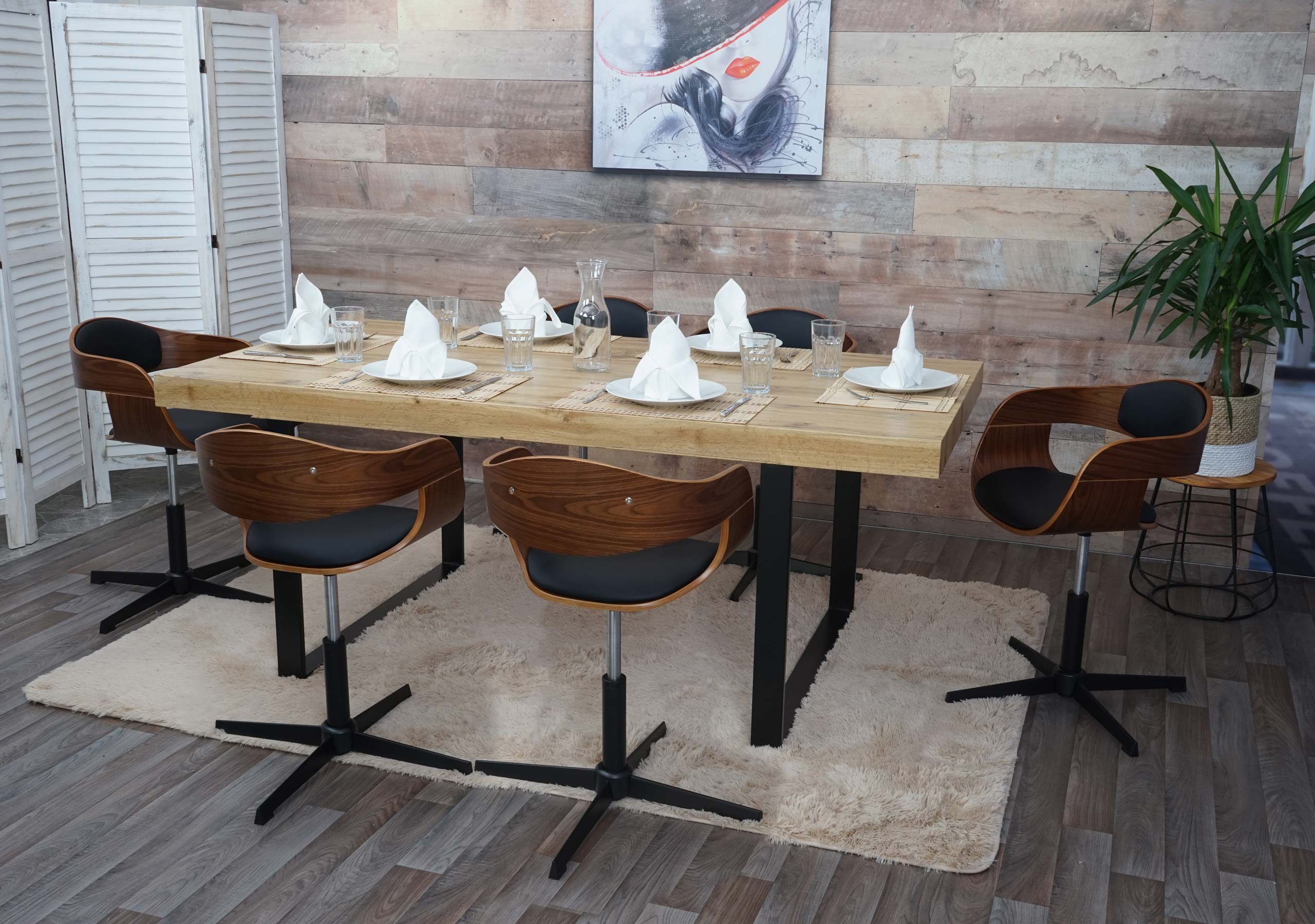 6er-Set Esszimmerstuhl MCW-H46, Stuhl, h&ouml;henverstellbar Drehmechanismus Bugholz MVG ~ Walnuss-Optik Kunstleder schwarz 