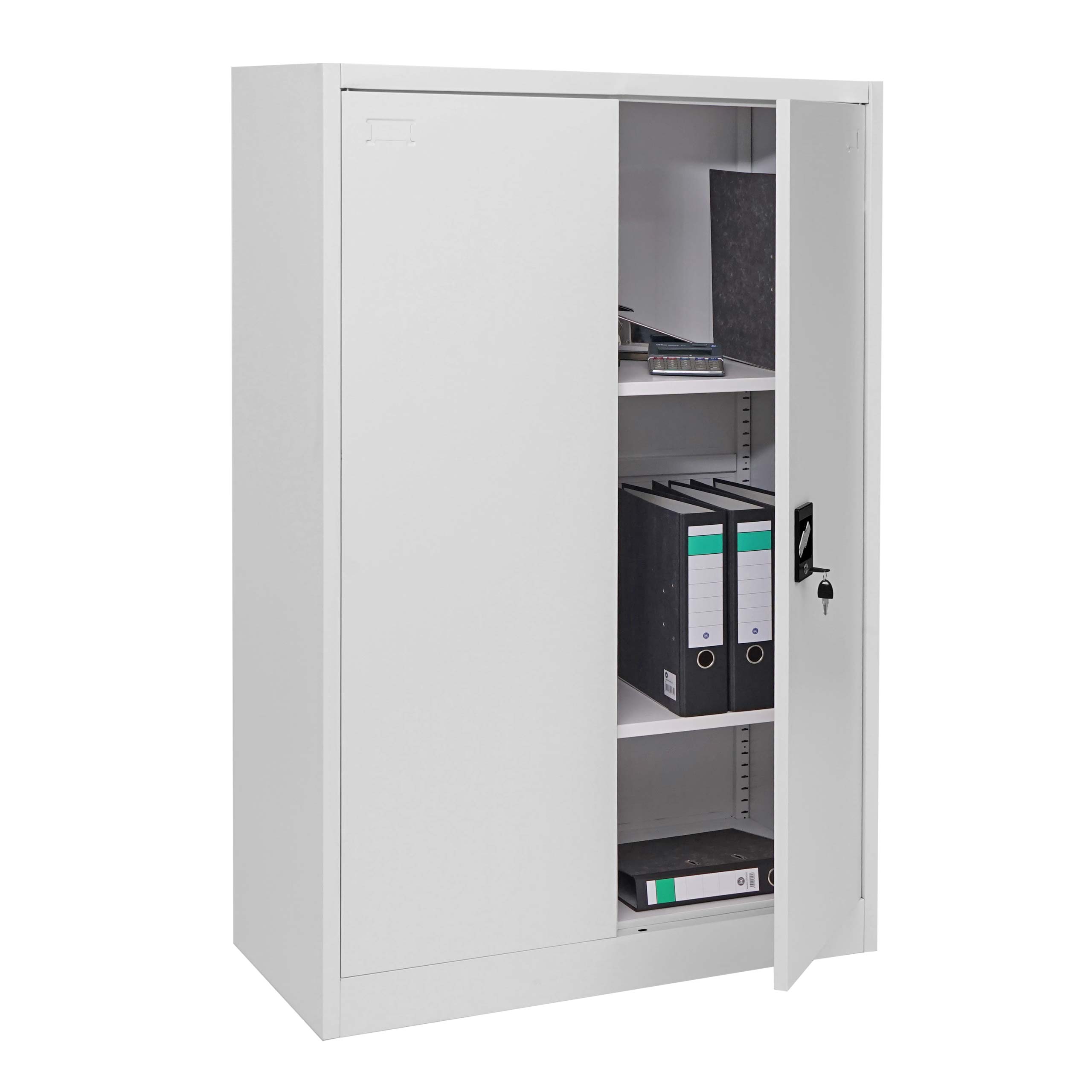 Aktenschrank MCW-H17, Stahlschrank B&uuml;roschrank Schrank, 2 T&uuml;ren abschlie&szlig;bar Metall ~ 140x90x40cm grau 