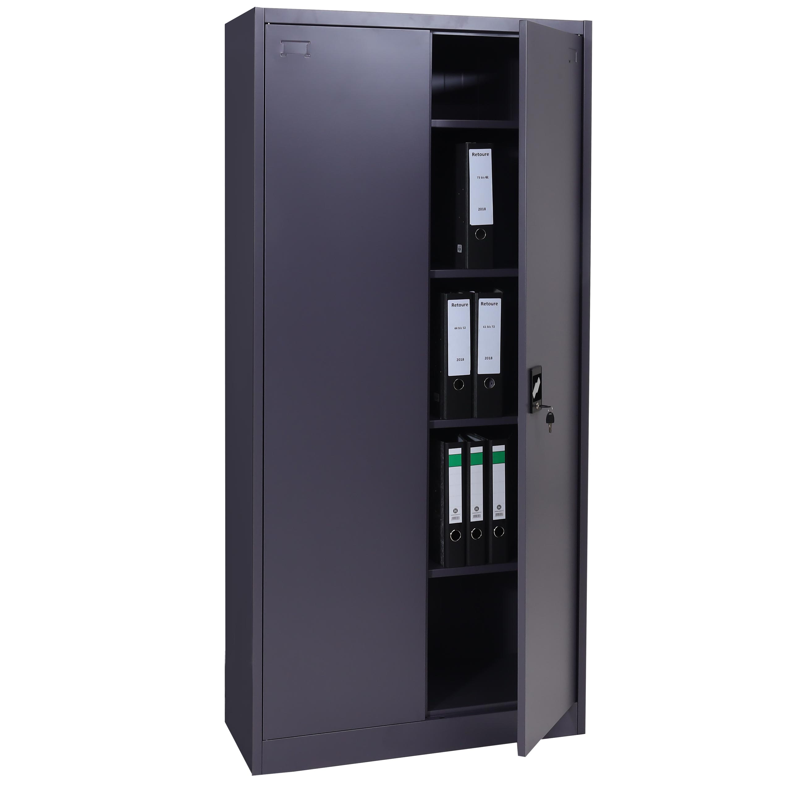 Aktenschrank MCW-H17, Stahlschrank B&uuml;roschrank Schrank, 2 T&uuml;ren abschlie&szlig;bar Metall ~ 185x90x40cm dunkelgrau 