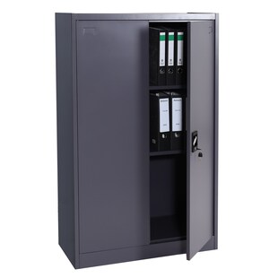 Aktenschrank MCW-H17, Stahlschrank Büroschrank Schrank, 2 Türen abschließbar Metall ~ 140x90x40cm dunkelgrau 