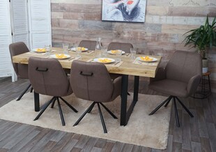 6er-Set Esszimmerstuhl MCW-H71, Küchenstuhl Lehnstuhl Stuhl, Stoff/Textil Stahl ~ braun 