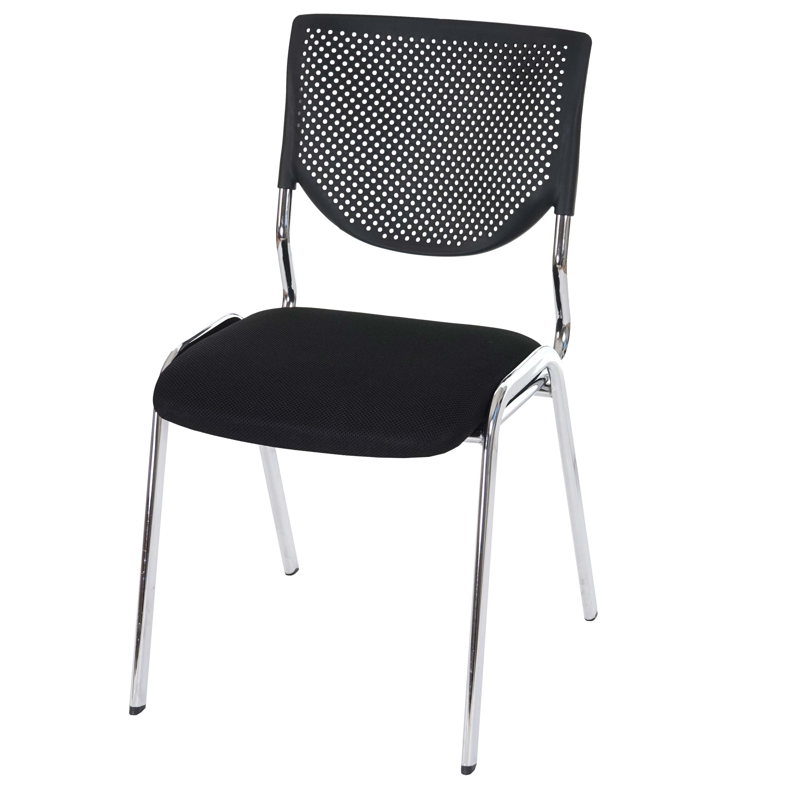 Besucherstuhl H401, Konferenzstuhl stapelbar, Stoff/Textil ~ Sitz schwarz, F&uuml;&szlig;e chrom 