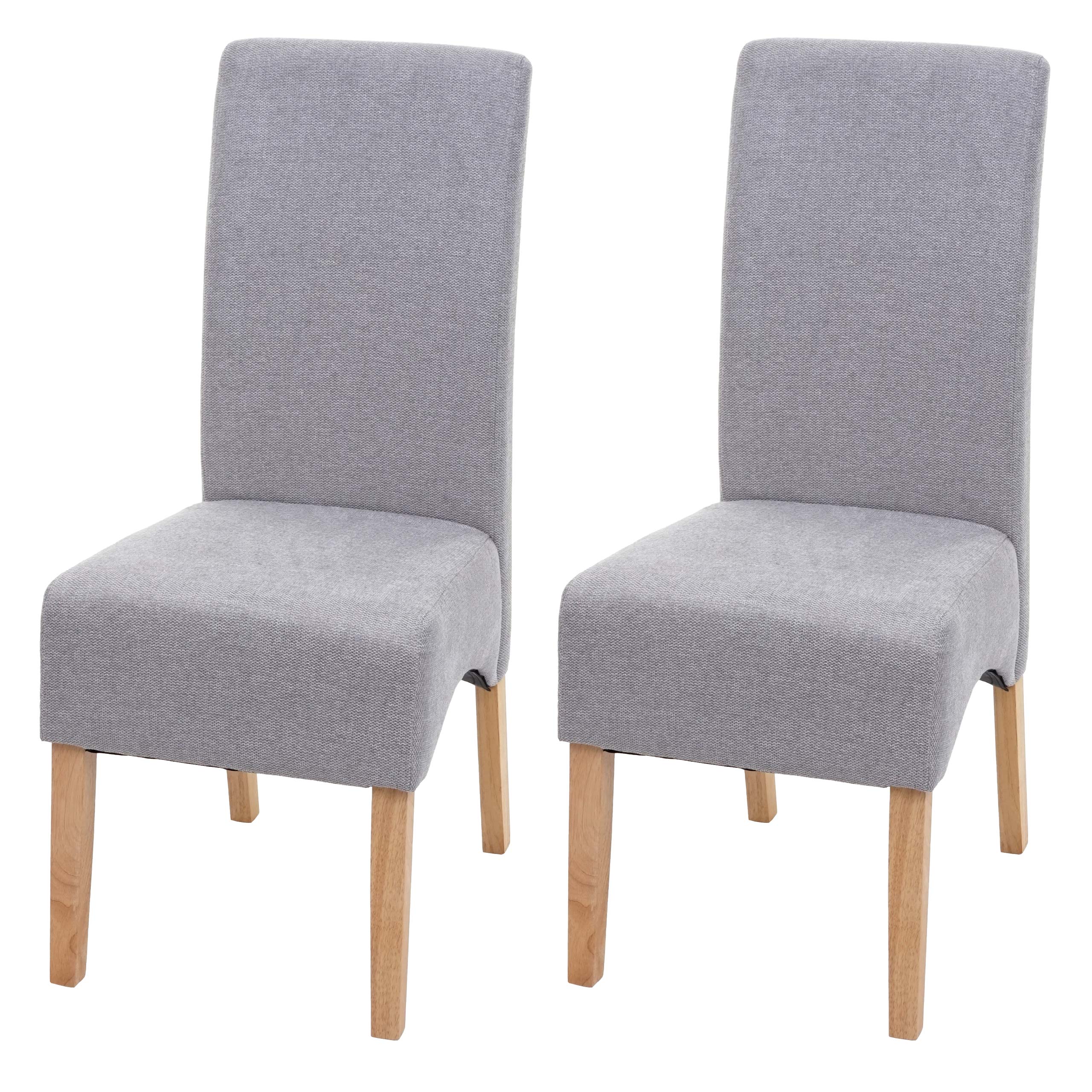 2er-Set Esszimmerstuhl Crotone, K&uuml;chenstuhl Stuhl, Stoff/Textil MVG-zertifiziert ~ hellgrau, helle Beine 