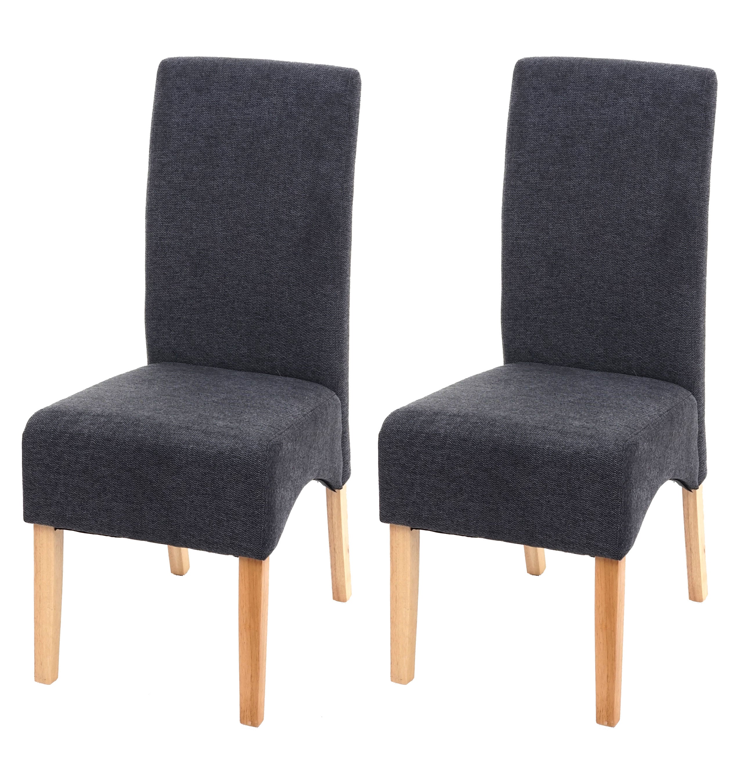 2er-Set Esszimmerstuhl Crotone, K&uuml;chenstuhl Stuhl, Stoff/Textil MVG-zertifiziert ~ dunkelgrau, helle Beine 