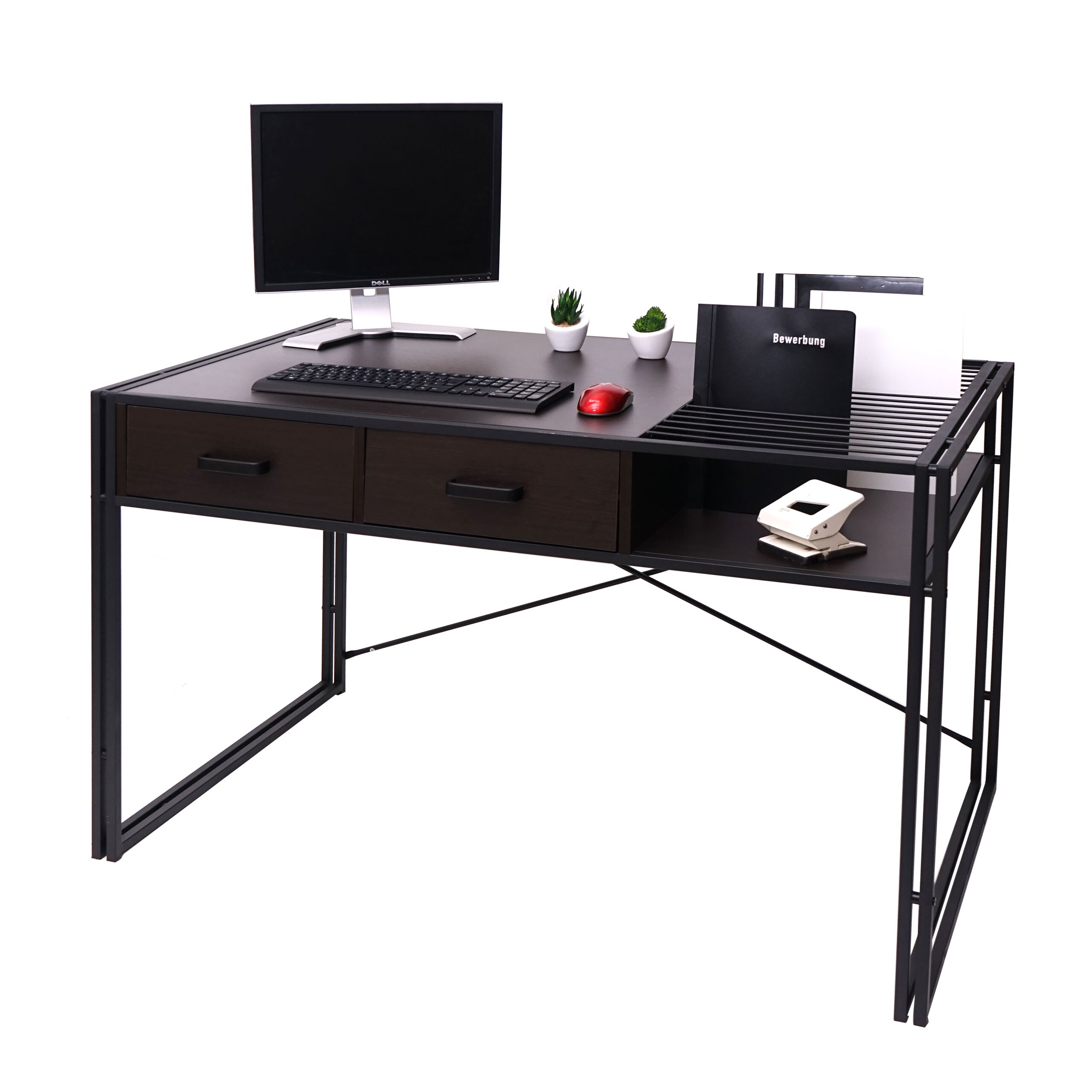 Schreibtisch MCW-H91, B&uuml;rotisch Computertisch, Industrial 76x120x70cm ~ dunkelbraun 