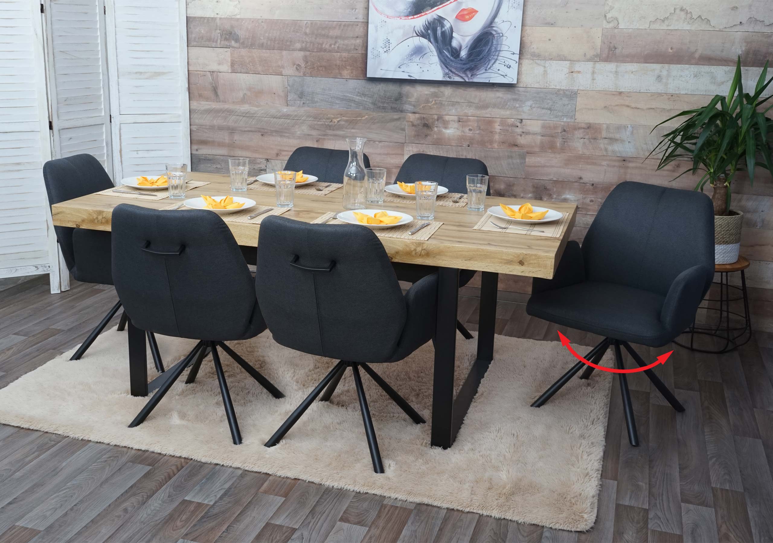 6er-Set Esszimmerstuhl MCW-H71, K&uuml;chenstuhl Lehnstuhl Stuhl, drehbar Auto-Position Stoff/Textil Stahl ~ dunkelgrau 