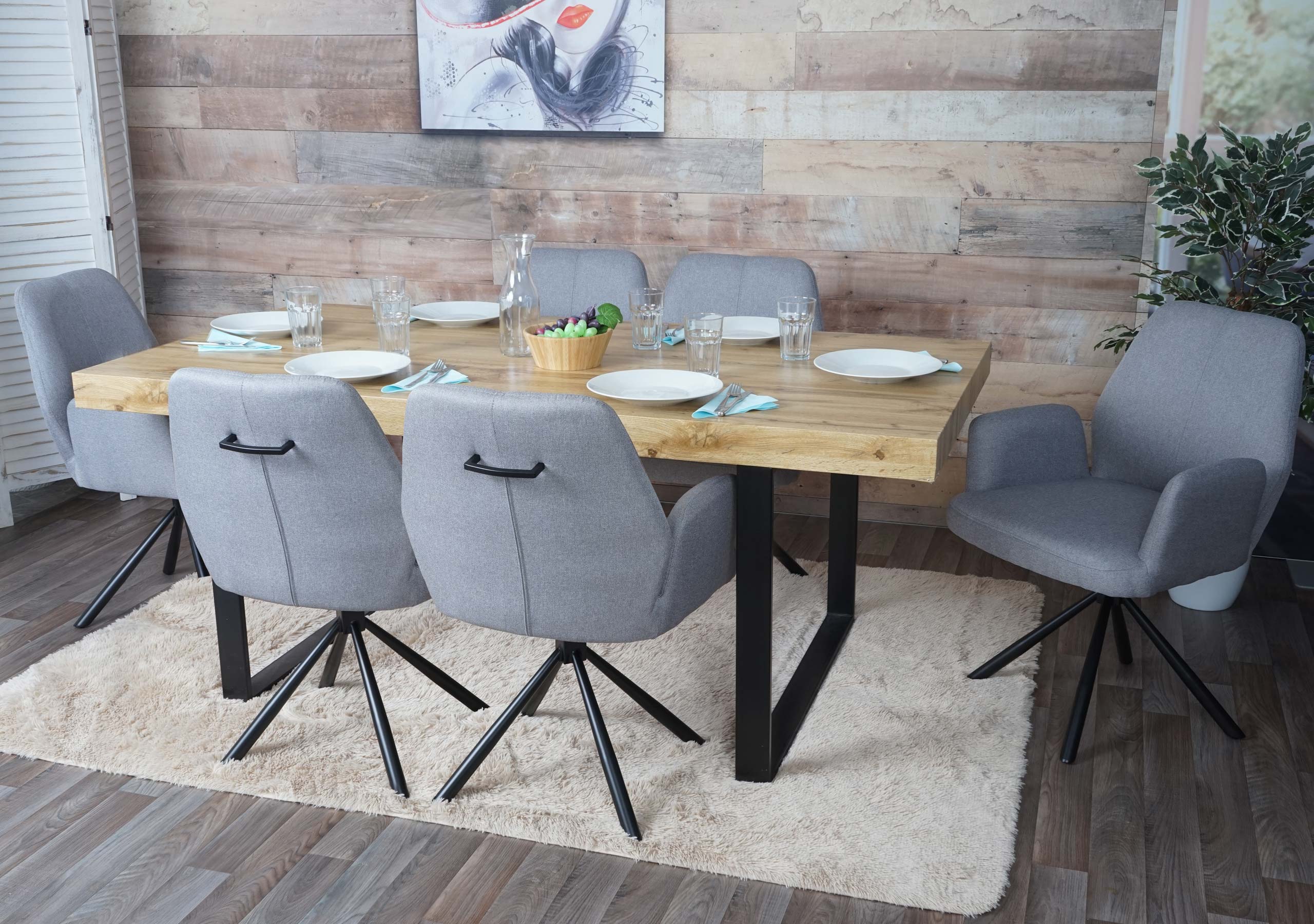 6er-Set Esszimmerstuhl MCW-H71, K&uuml;chenstuhl Lehnstuhl Stuhl, drehbar Auto-Position Stoff/Textil Stahl ~ hellgrau 