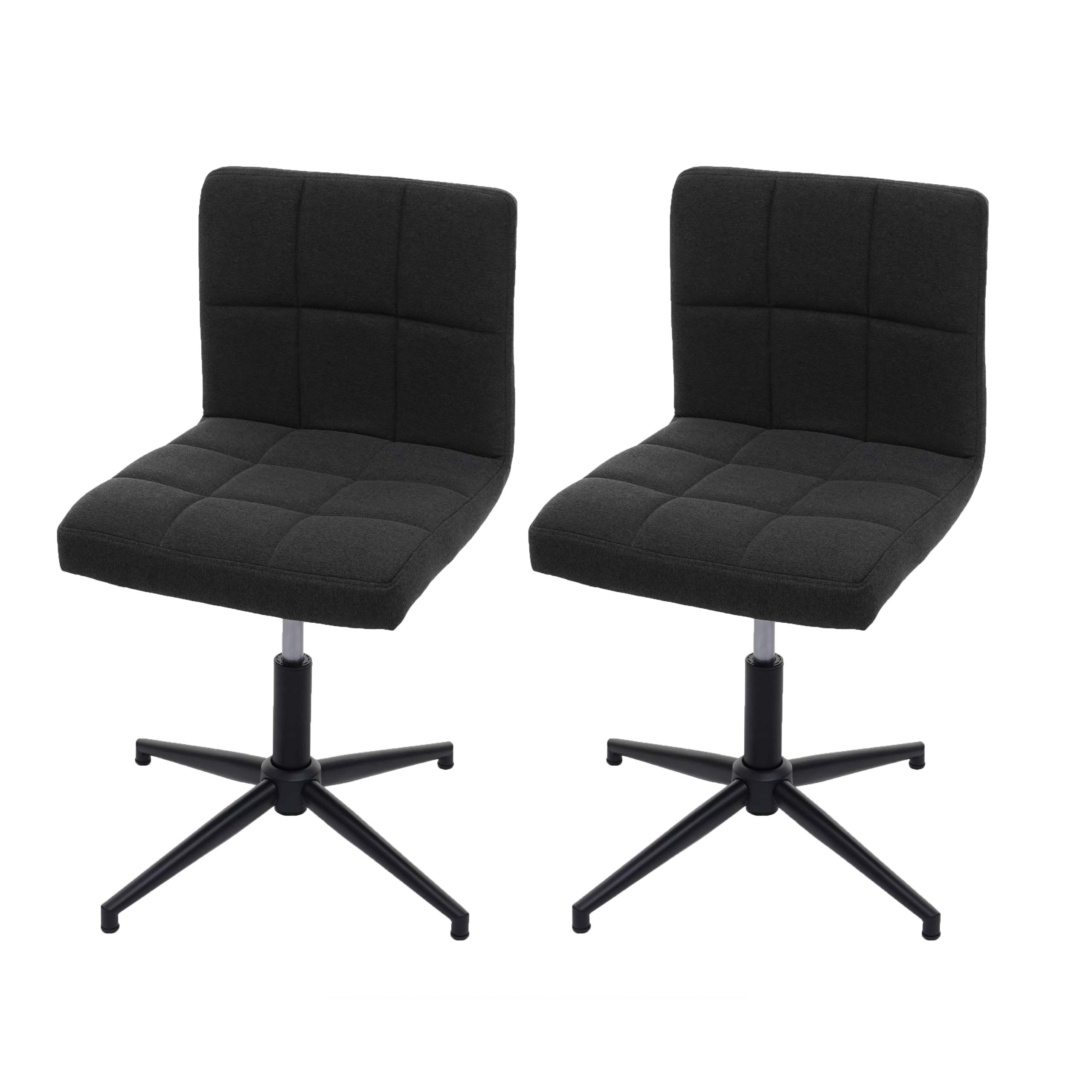 2er-Set Esszimmerstuhl Cadiz II, K&uuml;chenstuhl, h&ouml;henverstellbar Drehmechanismus ~ Stoff/Textil dunkelgrau, Fu&szlig; schwarz 