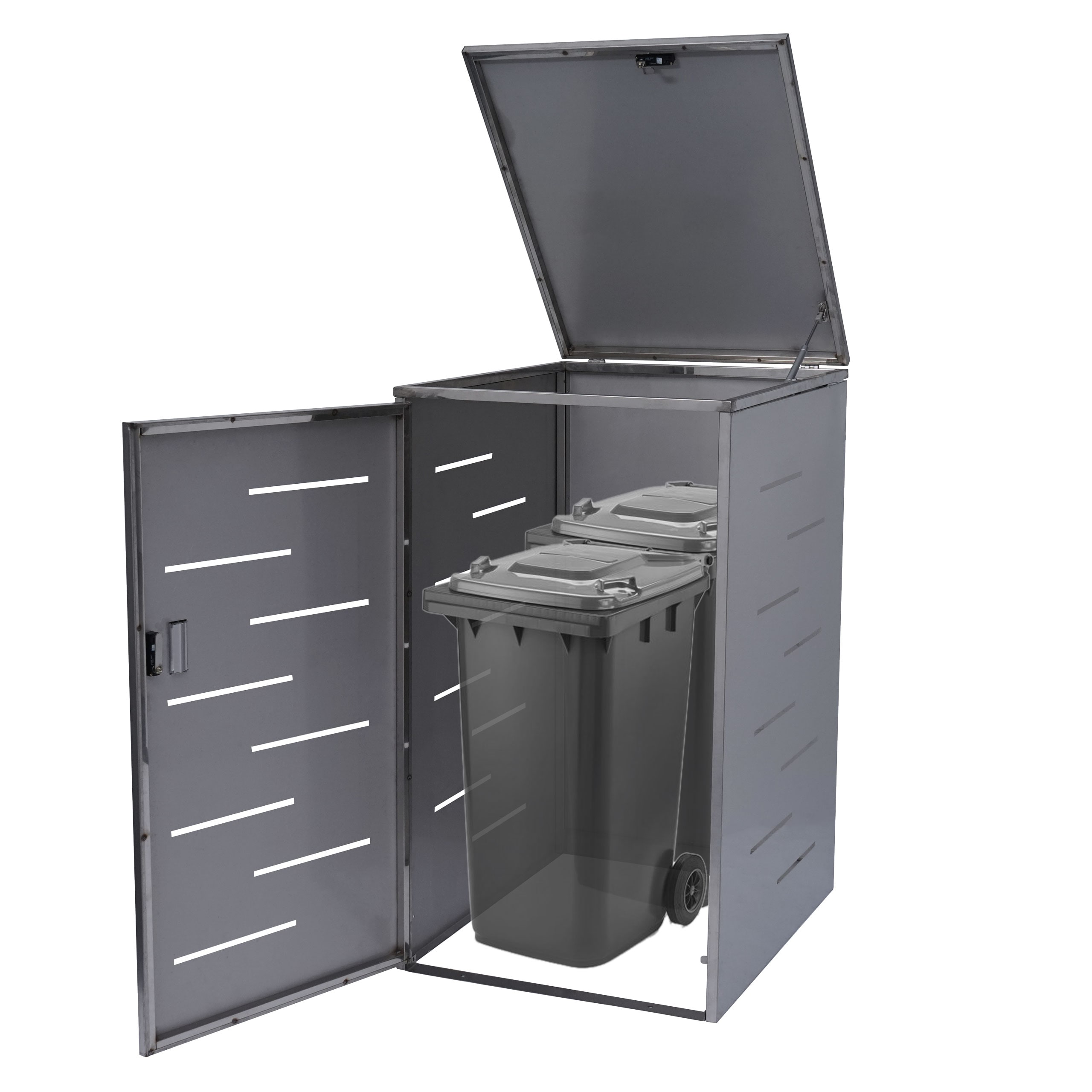 XL 1er-/2er-M&uuml;lltonnenverkleidung MCW-E83, M&uuml;lltonnenbox, erweiterbar 116x71x98cm ~ Edelstahl 35kg 