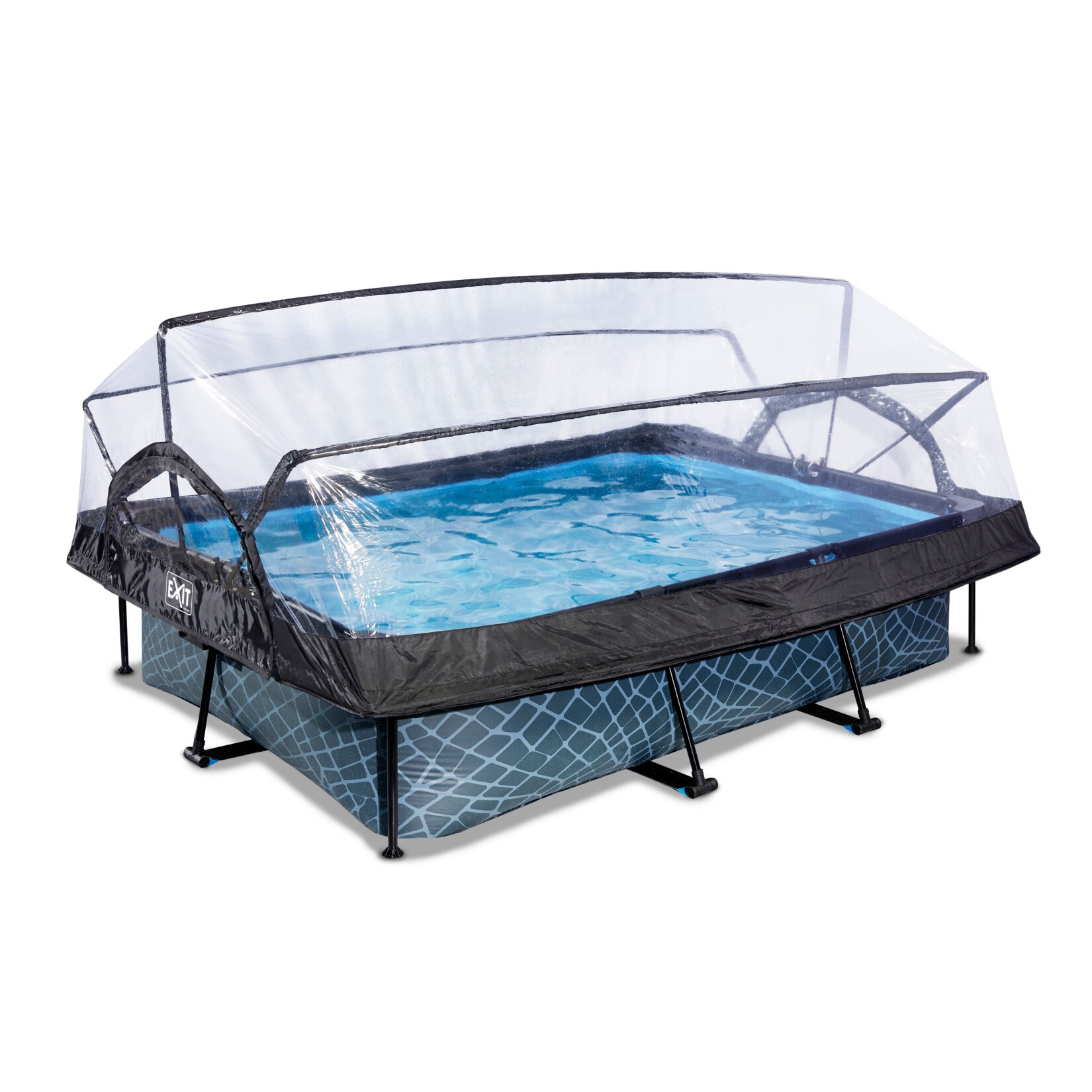 Stone Pool 300x200x65cm mit Abdeckung und Filterpumpe - grau