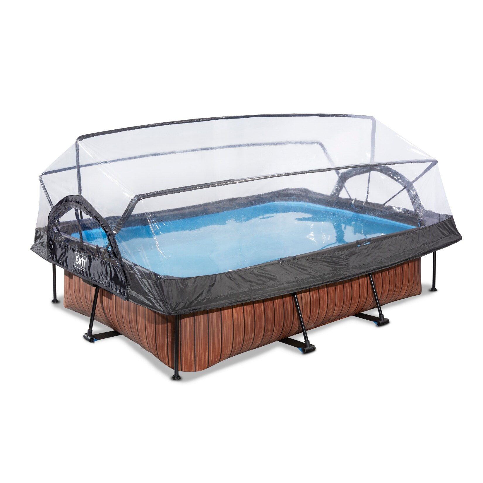 Wood Pool 300x200x65cm mit Abdeckung und Filterpumpe - braun
