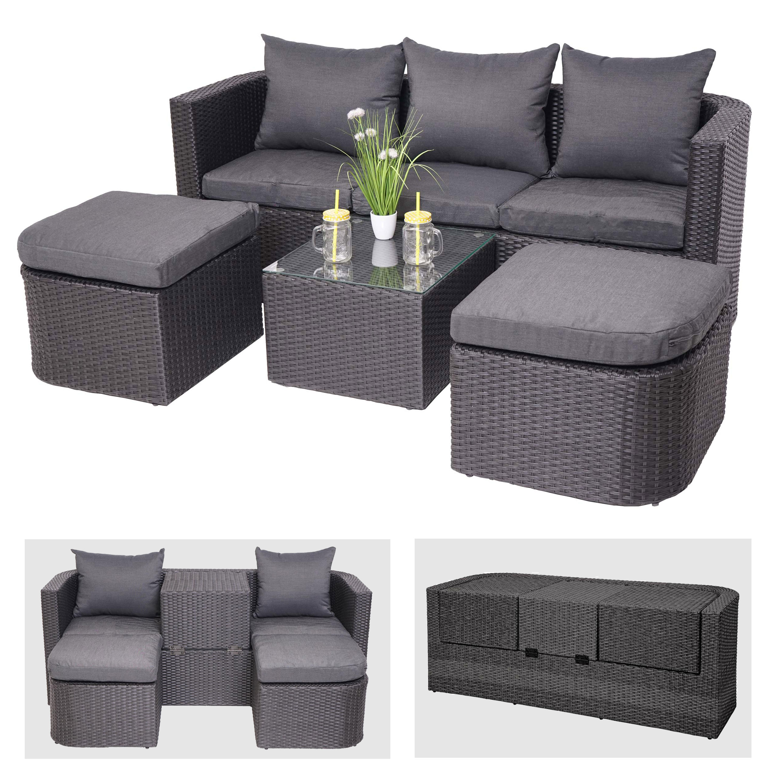 3in1-Garnitur MCW-J37, Garten-/Lounge-Set Sonneninsel, Spun Poly Poly-Rattan MVG ~ anthrazit, Kissen dunkelgrau 