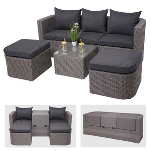 3in1-Garnitur MCW-J37, Garten-/Lounge-Set Sonneninsel, Spun Poly Poly-Rattan MVG ~ grau, Kissen anthrazit 
