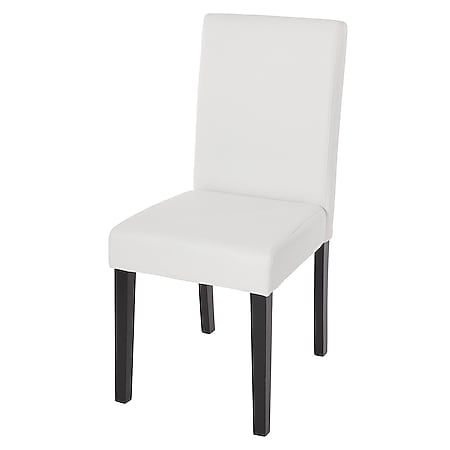 Esszimmerstuhl Littau, Küchenstuhl Stuhl, Kunstleder ~ weiß matt, dunkle Beine 