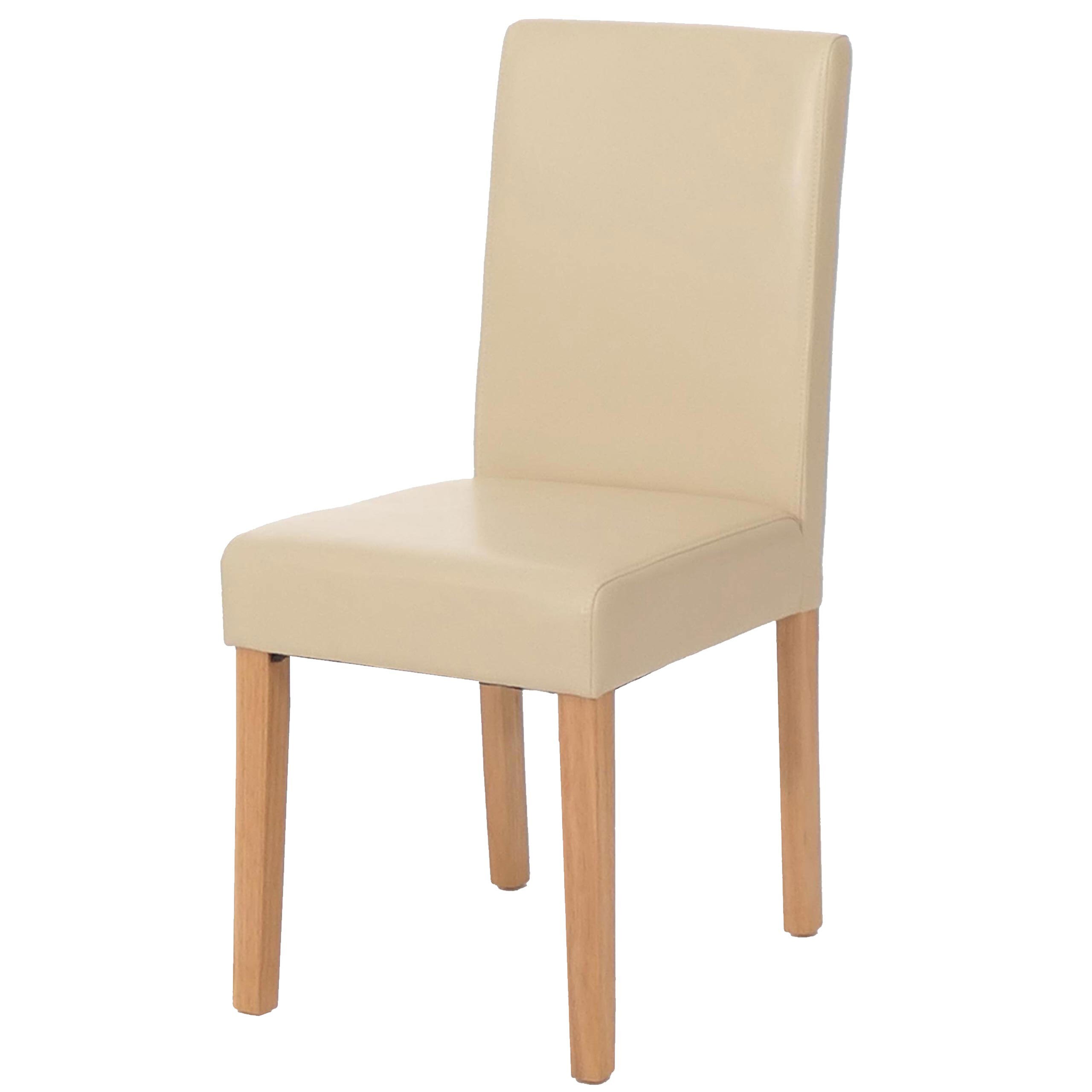 Esszimmerstuhl Littau, K&uuml;chenstuhl Stuhl, Kunstleder ~ creme, helle Beine 
