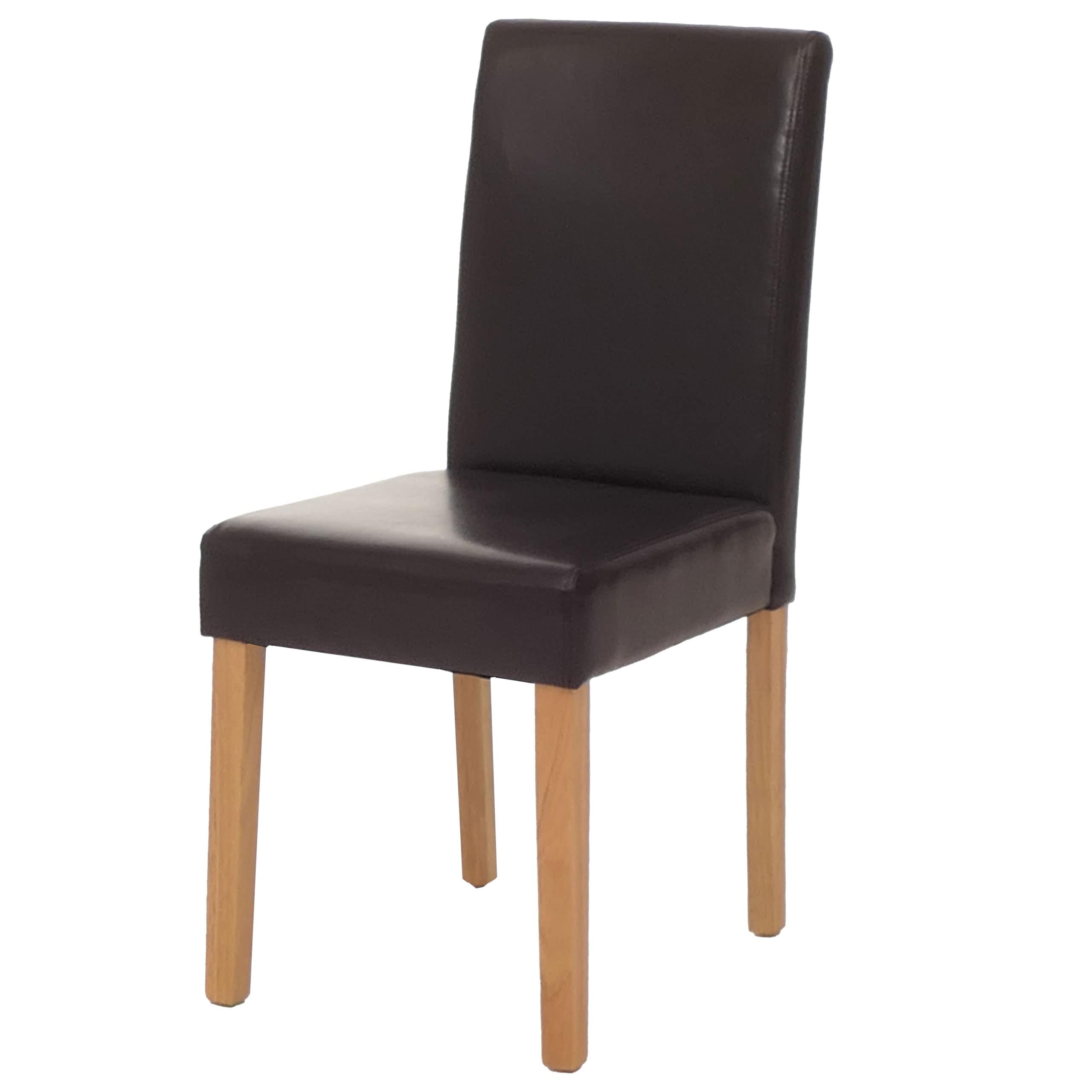 Esszimmerstuhl Littau, K&uuml;chenstuhl Stuhl, Kunstleder ~ braun, helle Beine 