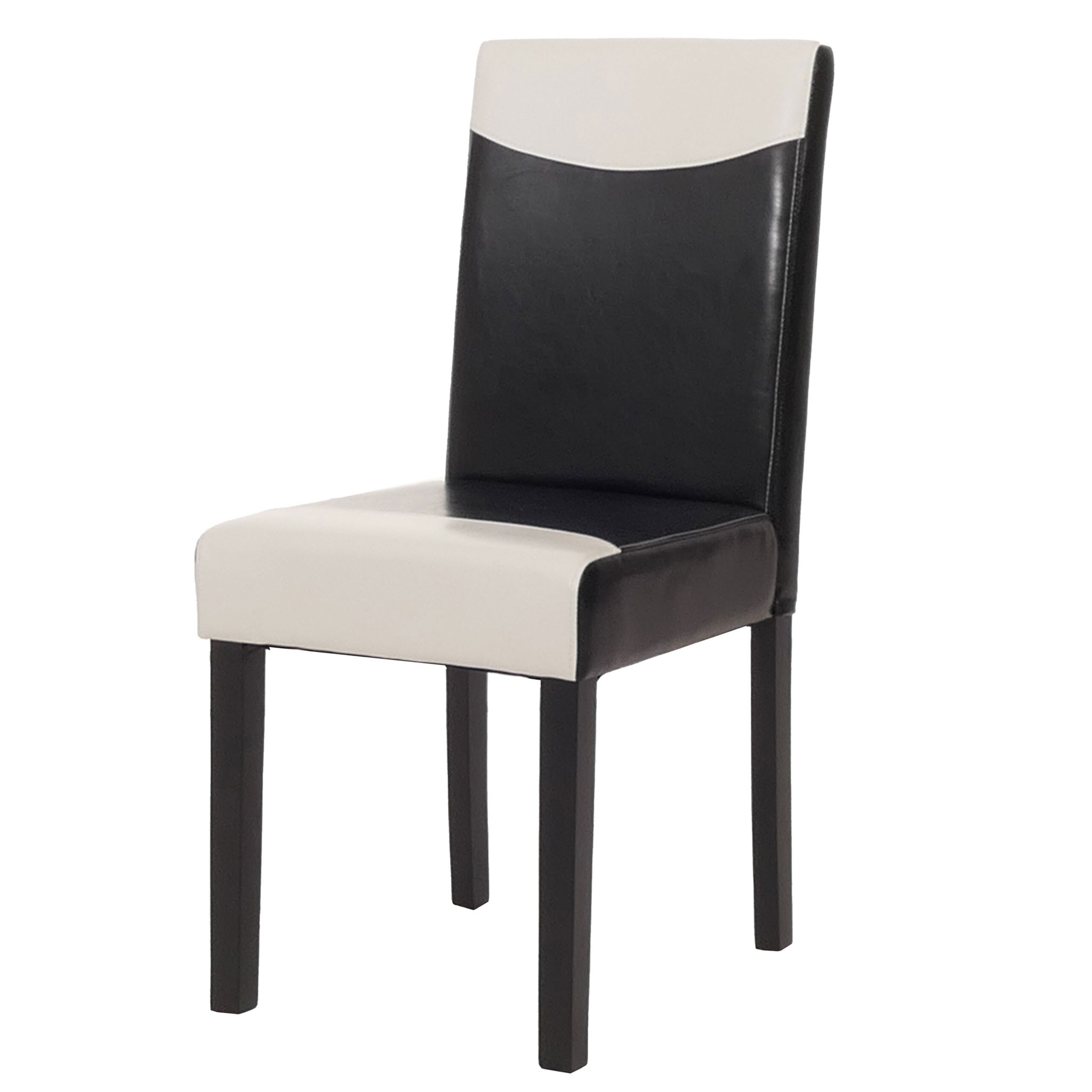 Esszimmerstuhl Littau, K&uuml;chenstuhl Stuhl, Kunstleder ~ schwarz/wei&szlig;, dunkle Beine 