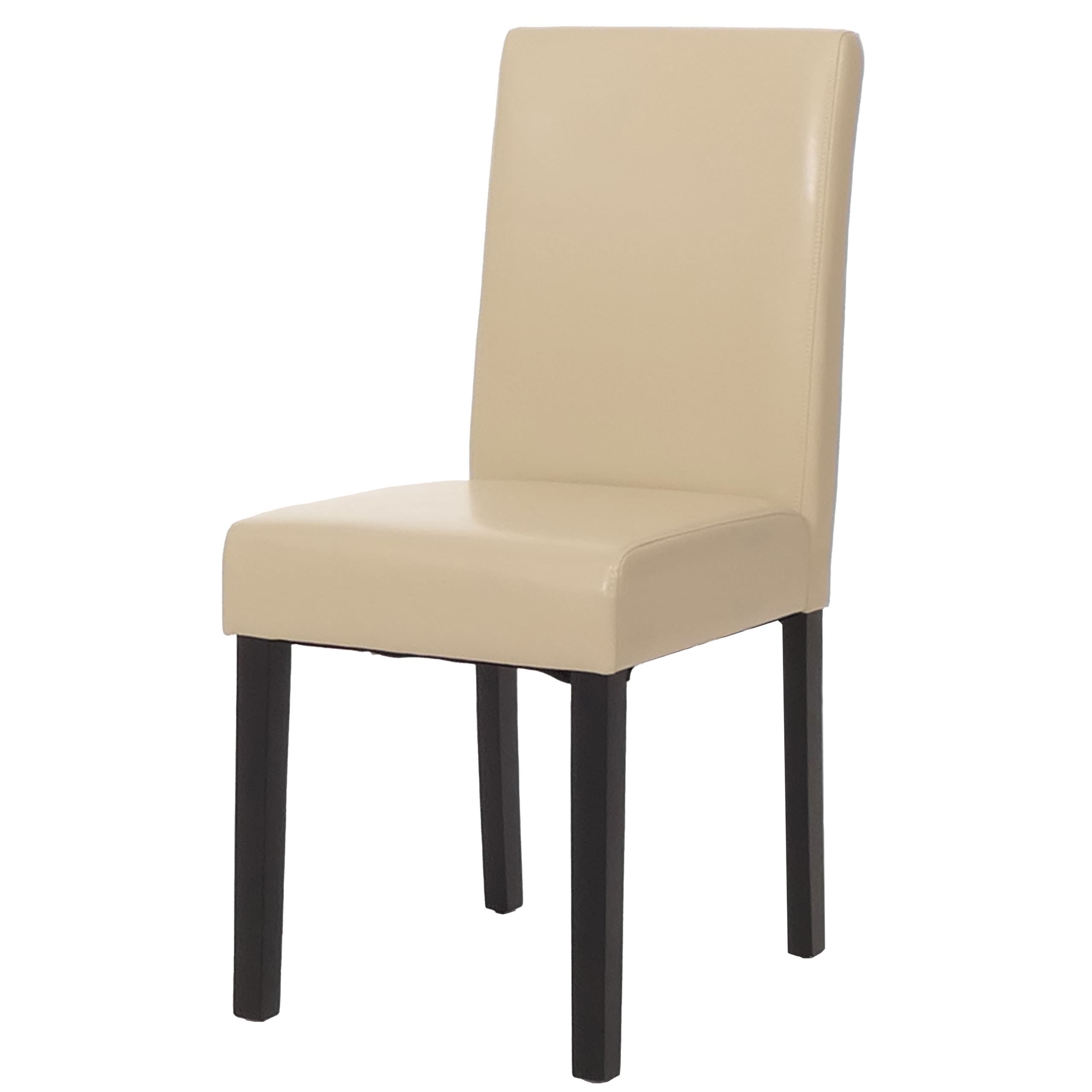 Esszimmerstuhl Littau, K&uuml;chenstuhl Stuhl, Kunstleder ~ creme, dunkle Beine 