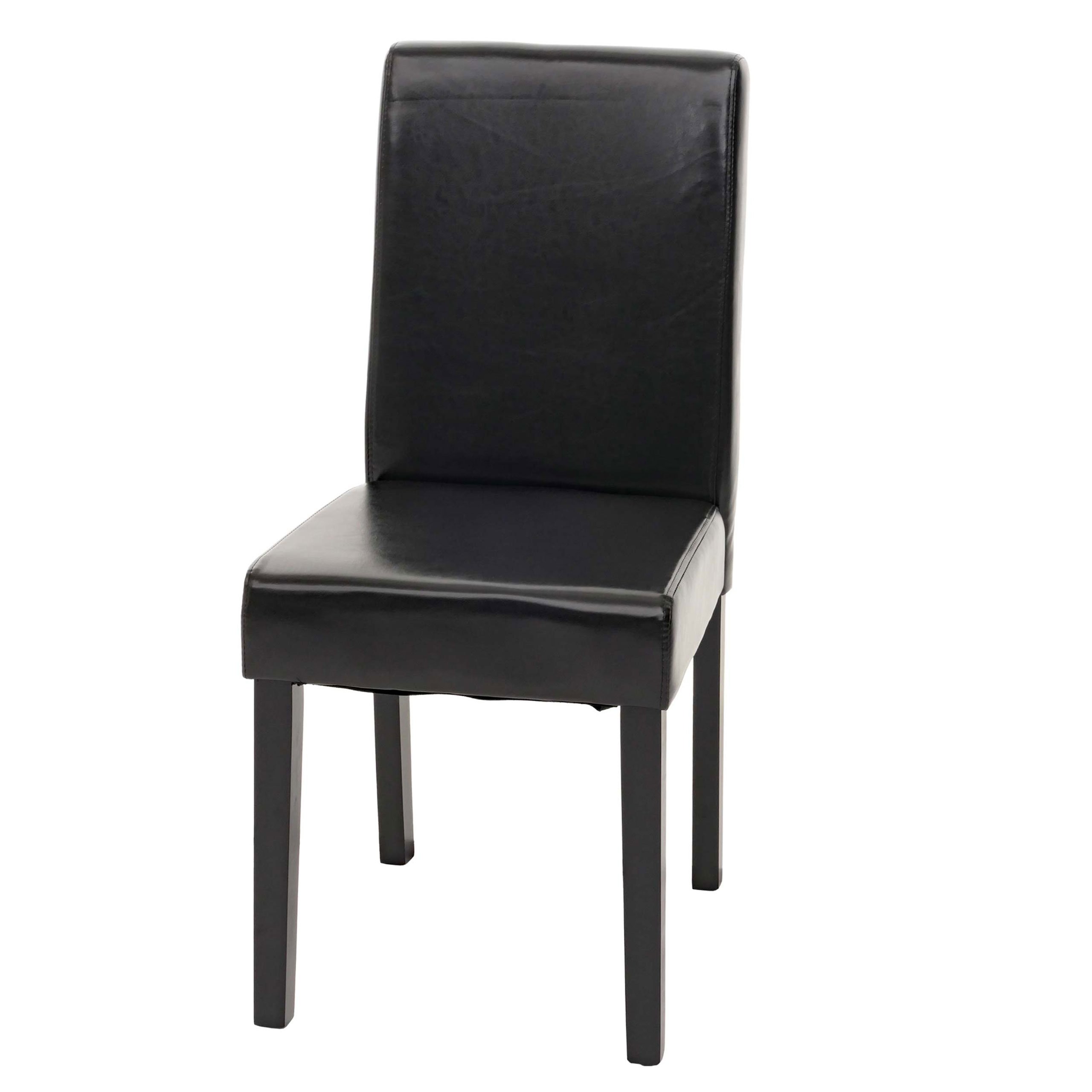 Esszimmerstuhl Littau, K&uuml;chenstuhl Stuhl, Leder ~ schwarz, dunkle Beine 