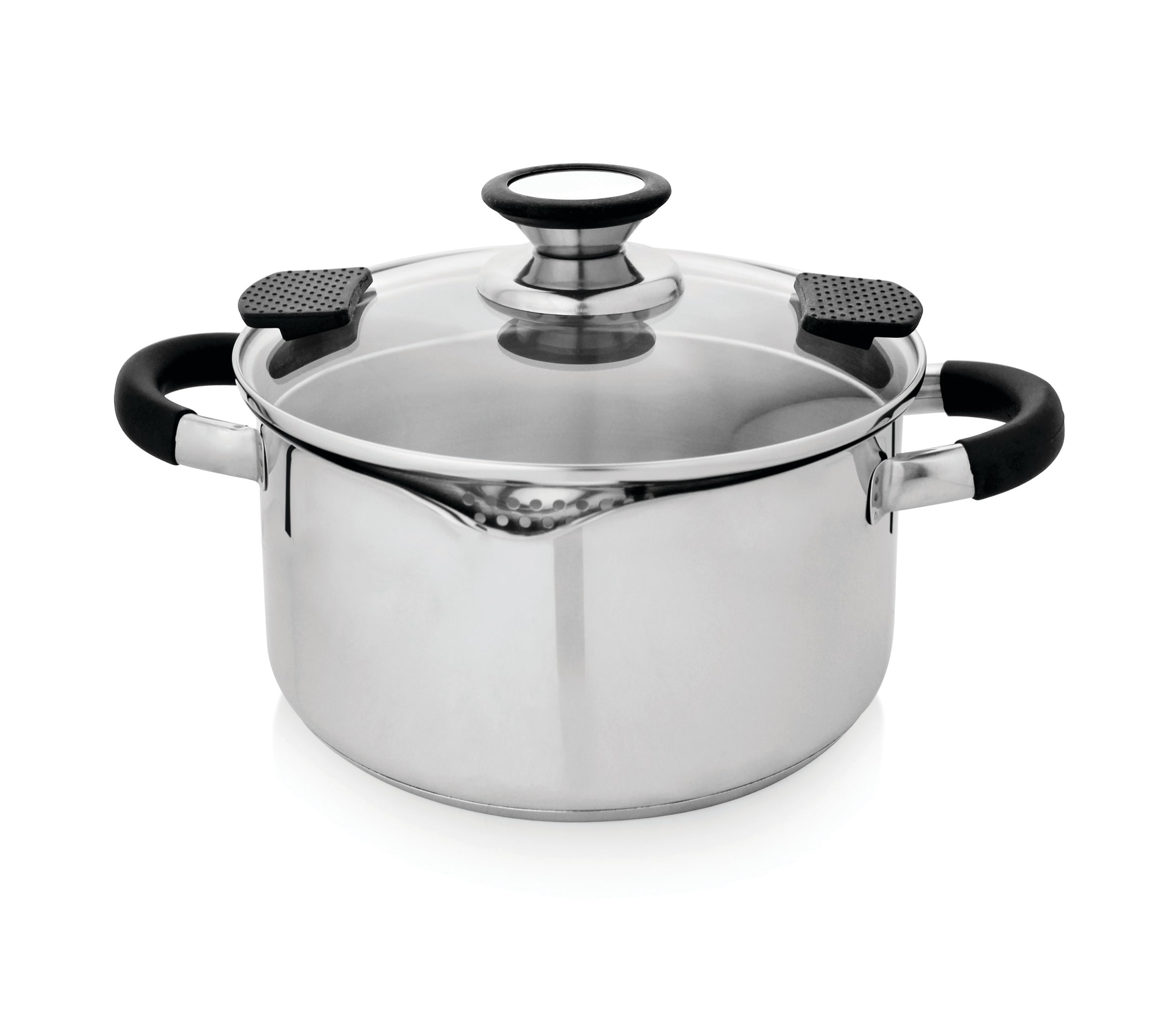 Karlkr&uuml;ger Edelstahl-Topf mit Glasdeckel und Ausguss, 16 cm 