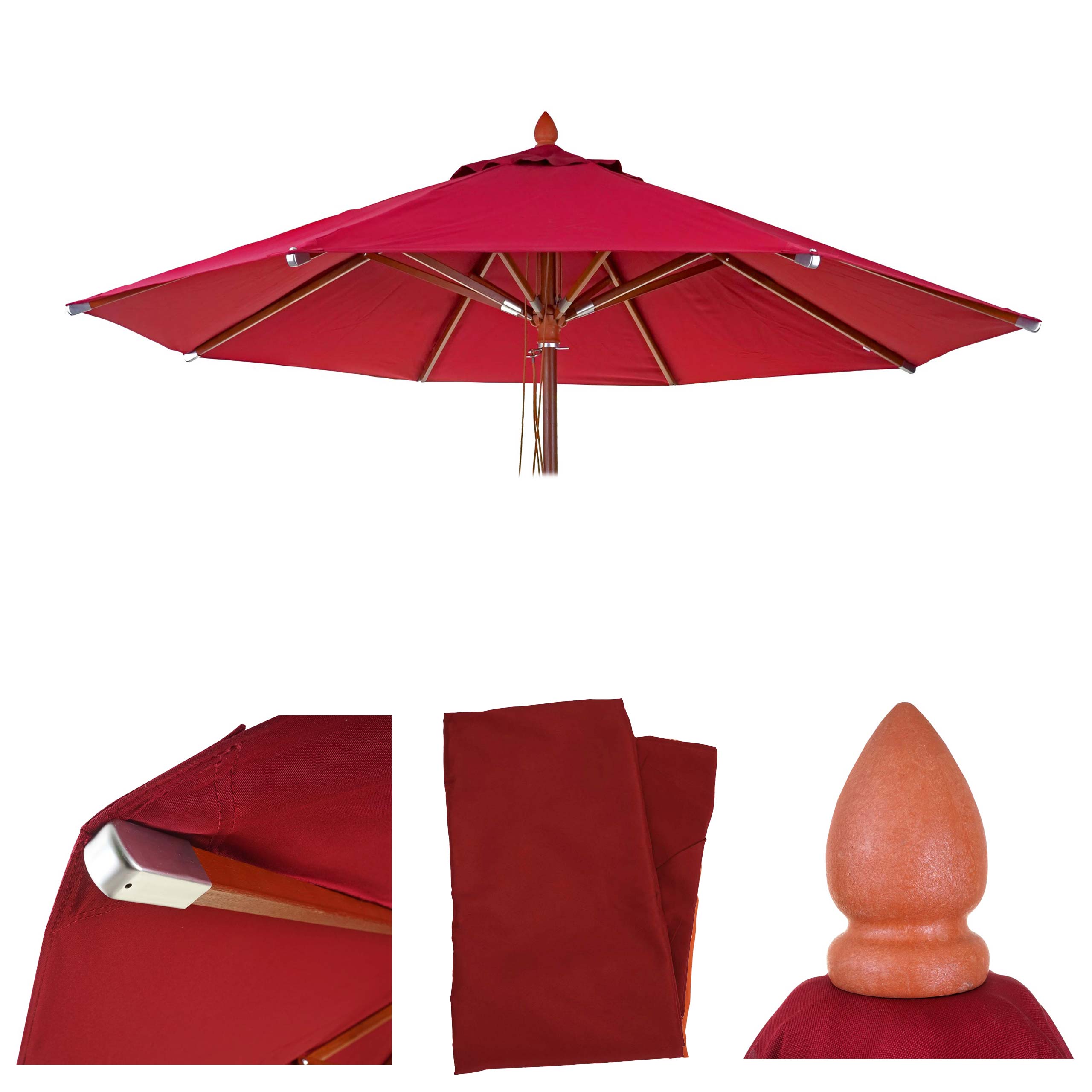 Ersatz-Bezug f&uuml;r Gastronomie Holz-Sonnenschirm MCW-C57, Sonnenschirmbezug Ersatzbezug, rund &Oslash;4m Polyester ~ bordeaux 