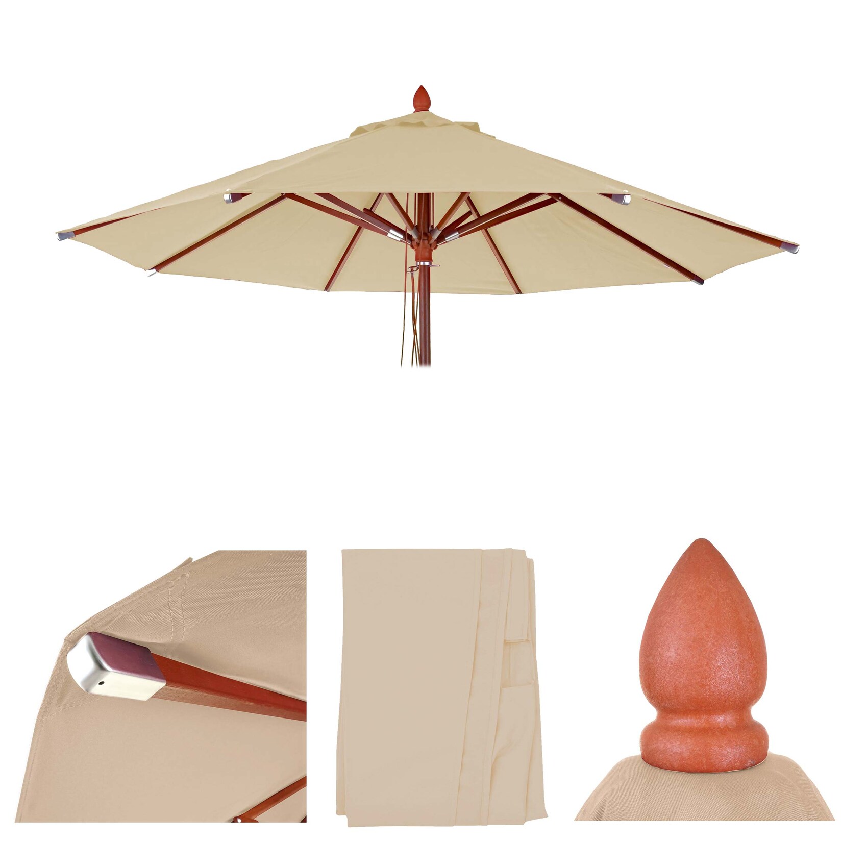 Ersatz-Bezug für Gastronomie Holz-Sonnenschirm -C57, Sonnenschirmbezug Ersatzbezug, rund Ø4m Polyester  ~ creme