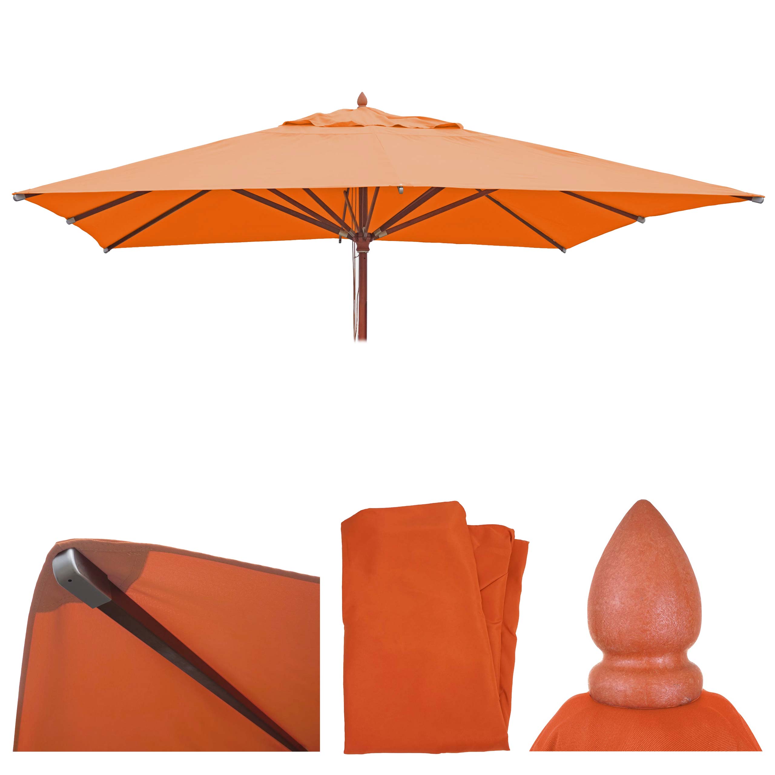 Ersatz-Bezug f&uuml;r Gastronomie Holz-Sonnenschirm MCW-C57, Sonnenschirmbezug Ersatzbezug, eckig 3x3m Polyester 3kg ~ terracotta 