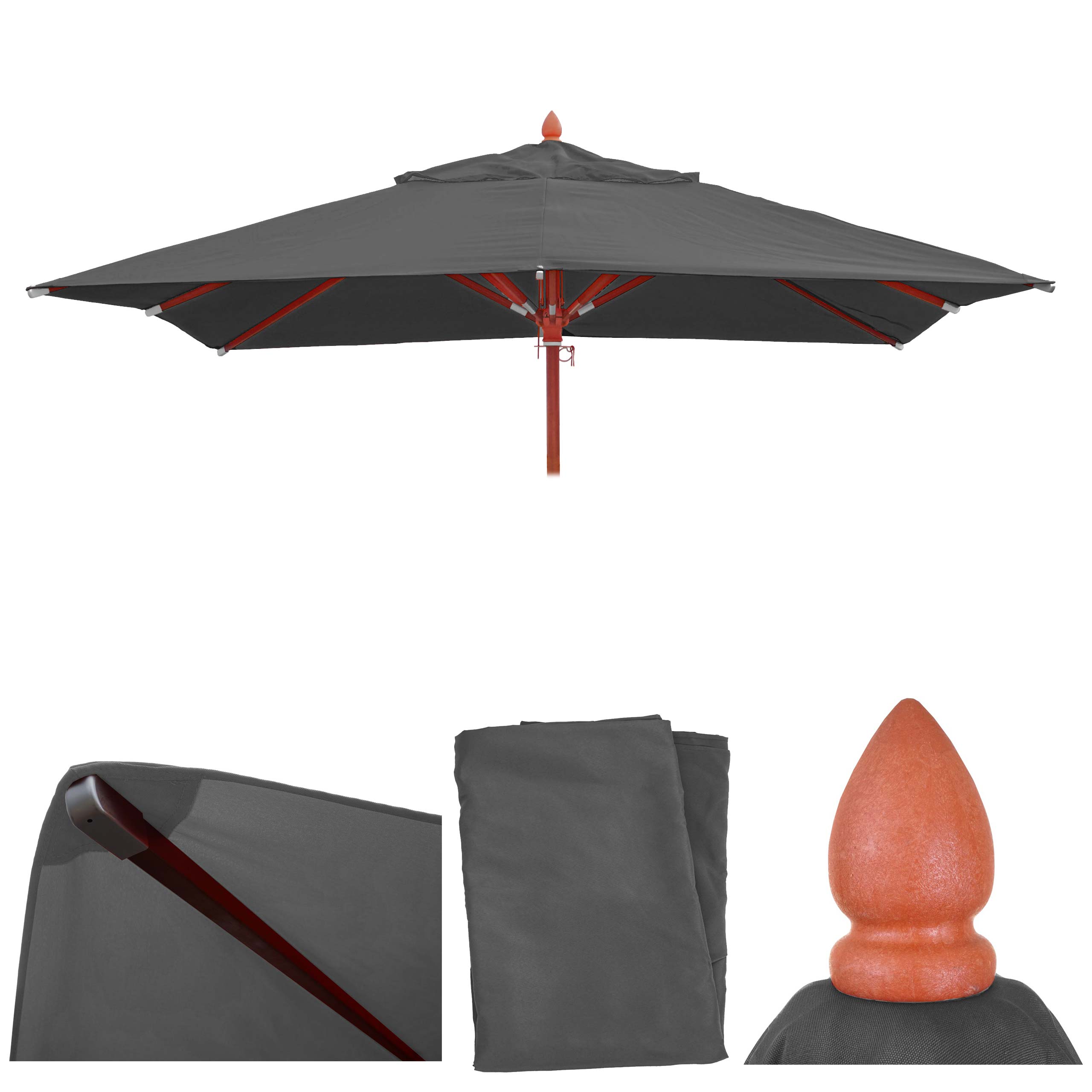 Ersatz-Bezug f&uuml;r Gastronomie Holz-Sonnenschirm MCW-C57, Sonnenschirmbezug Ersatzbezug, eckig 3x3m Polyester ~ anthrazit 