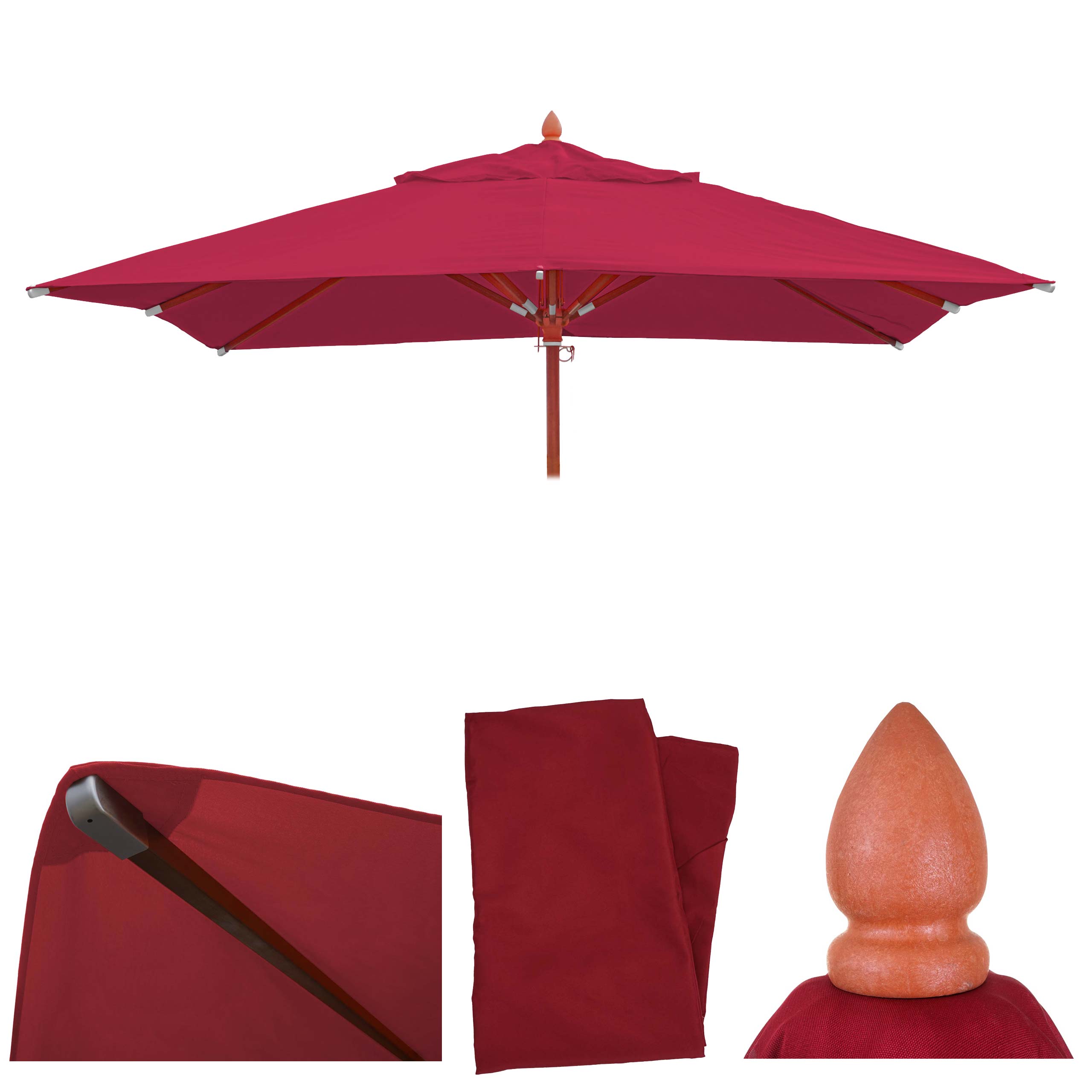 Ersatz-Bezug f&uuml;r Gastronomie Holz-Sonnenschirm MCW-C57, Sonnenschirmbezug Ersatzbezug, eckig 3x3m Polyester 3kg ~ bordeaux 