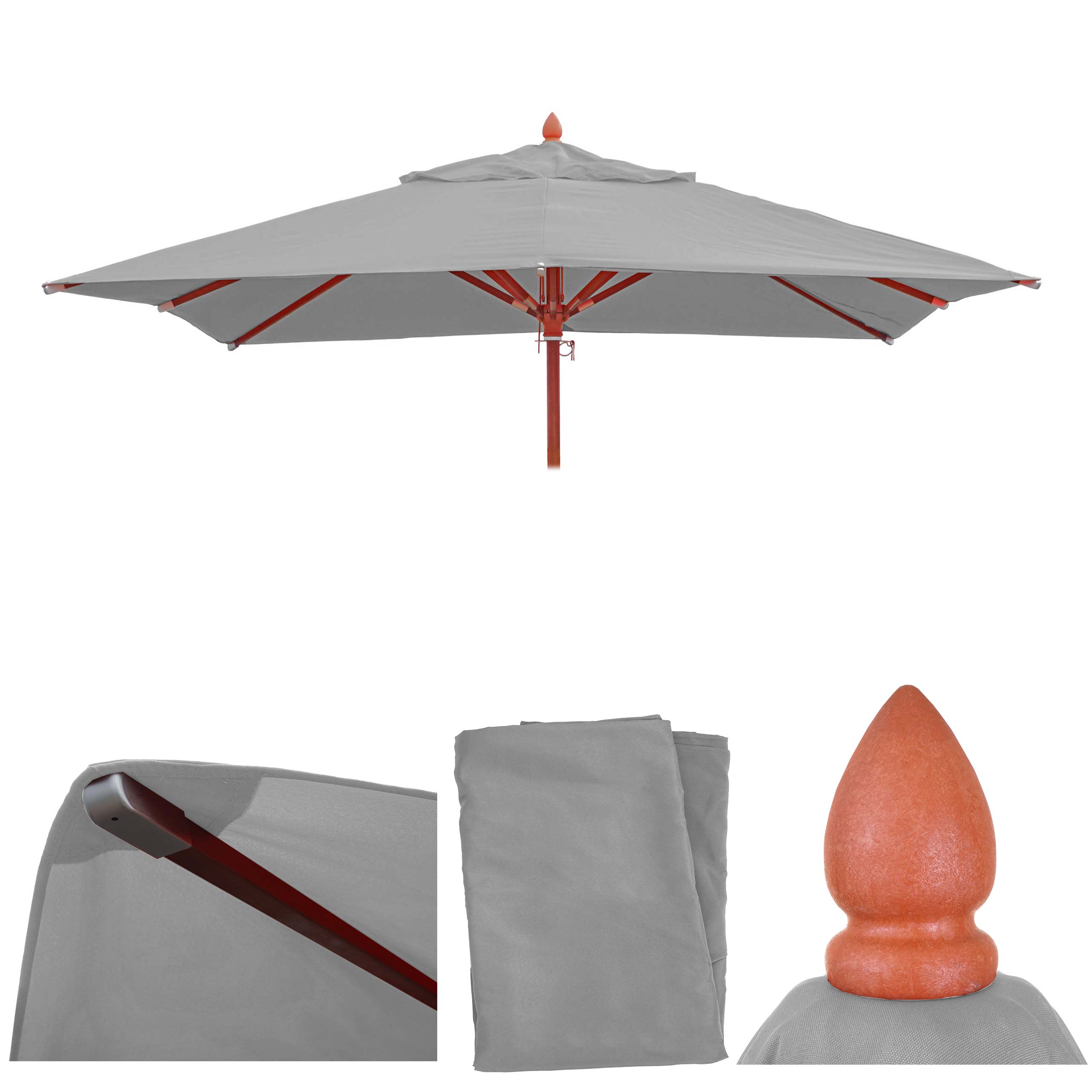 Ersatz-Bezug f&uuml;r Gastronomie Holz-Sonnenschirm MCW-C57, Sonnenschirmbezug Ersatzbezug, eckig 3x3m Polyester 3kg ~ hellgrau - Bild 1