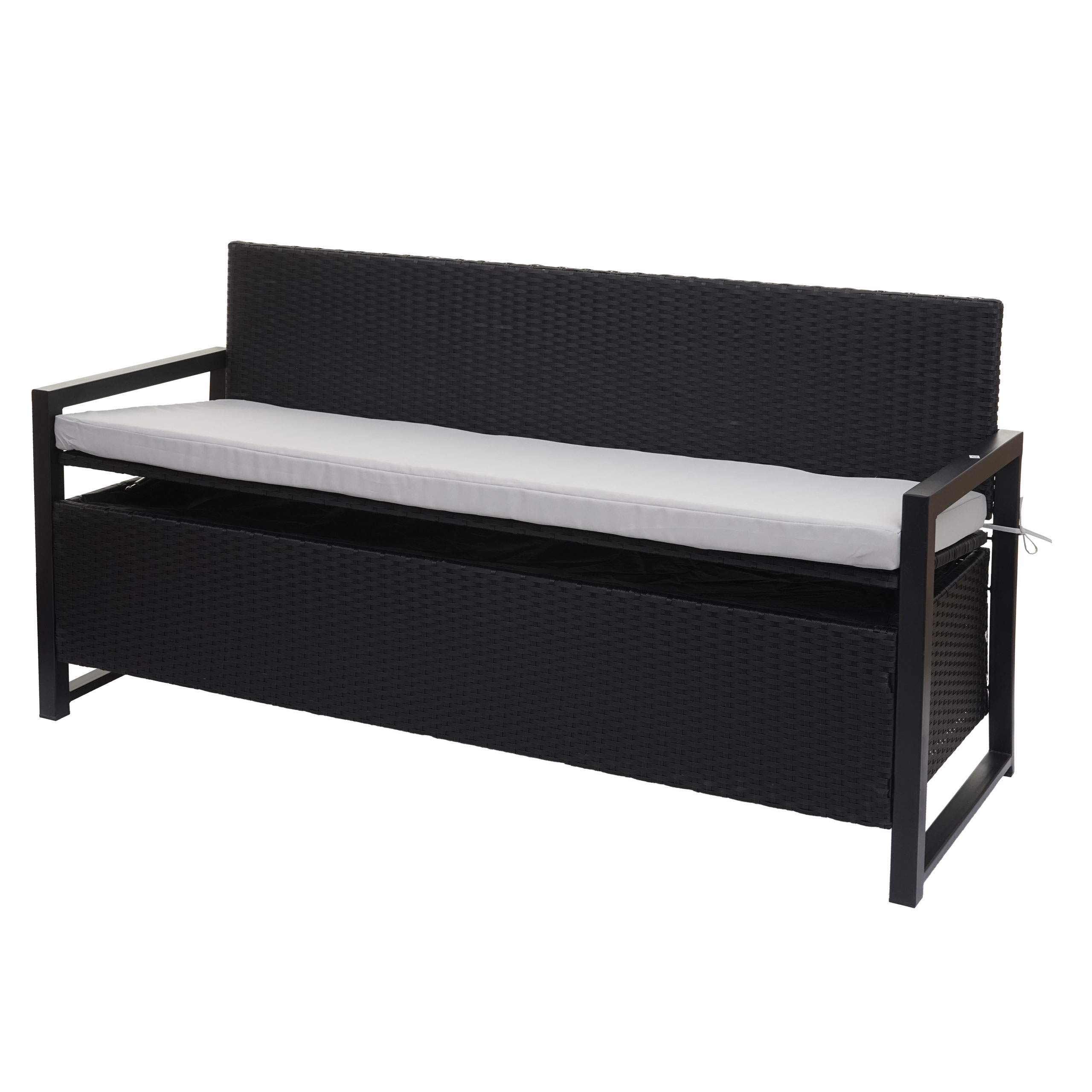 Poly-Rattan 3er Sitzbank MCW-F39, Gartenbank Truhenbank, Staufach Aufbewahrung Sitzkissen ~ anthrazit, Kissen grau - Bild 1