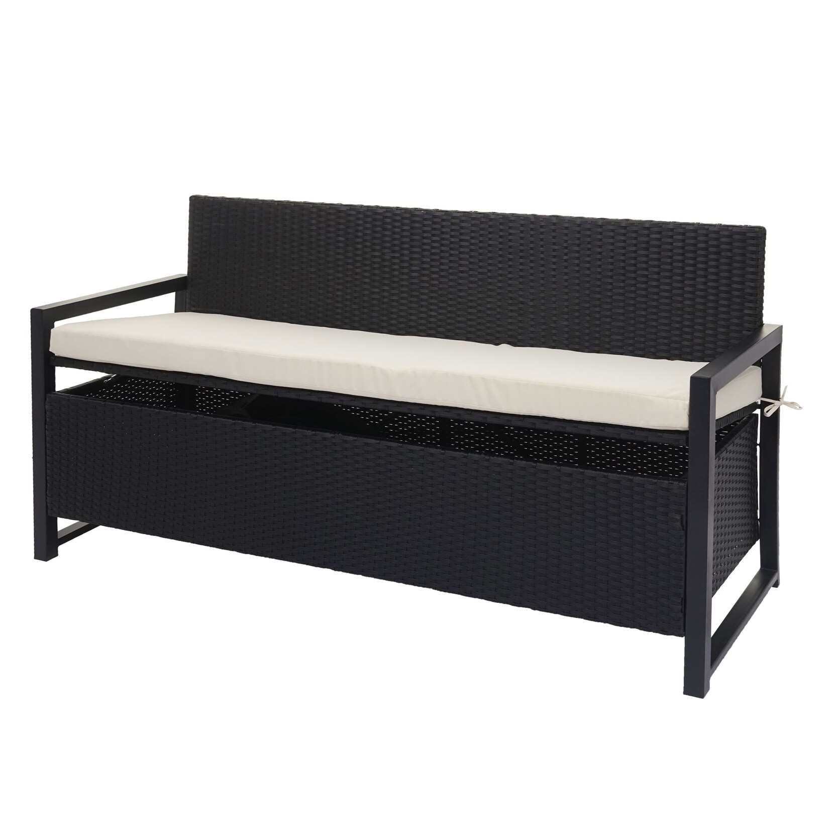 Poly-Rattan 3er Sitzbank -F39, Gartenbank Truhenbank, Staufach Aufbewahrung Sitzkissen ~ anthrazit, Kissen creme