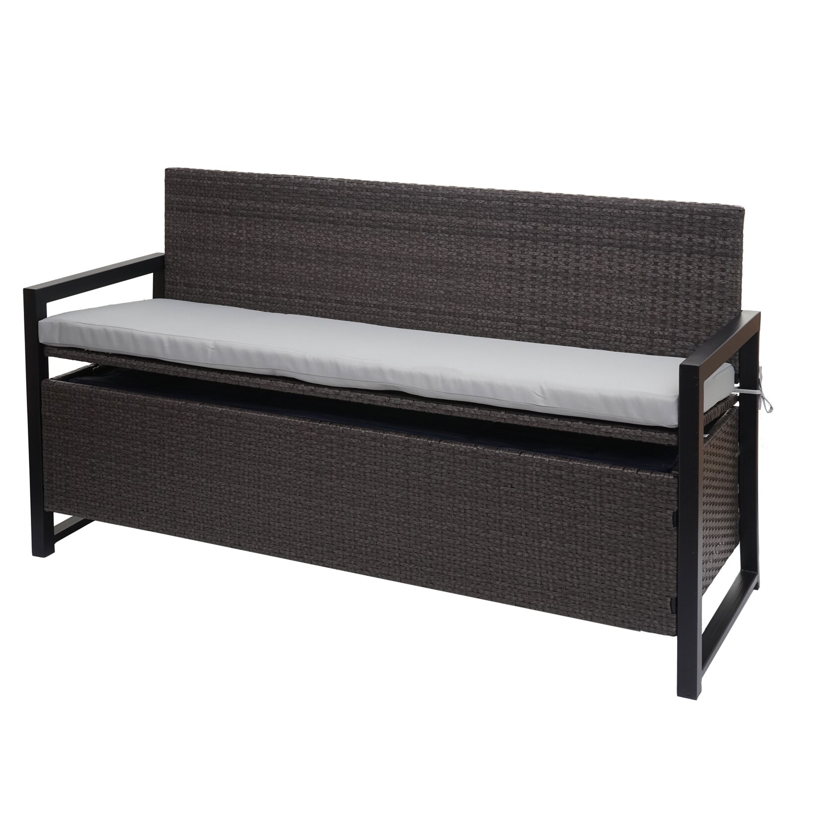 Poly-Rattan 3er Sitzbank -F39, Gartenbank Truhenbank, Staufach Aufbewahrung Sitzkissen ~ grau, kissen grau