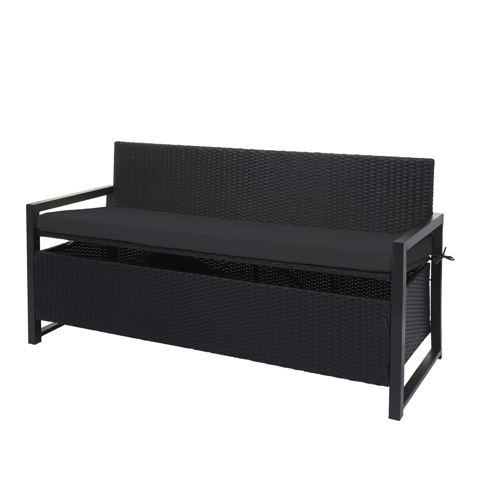 Poly-Rattan 3er Sitzbank -F39, Gartenbank Truhenbank, Staufach Aufbewahrung Sitzkissen ~ anthrazit, Kissen schwarz