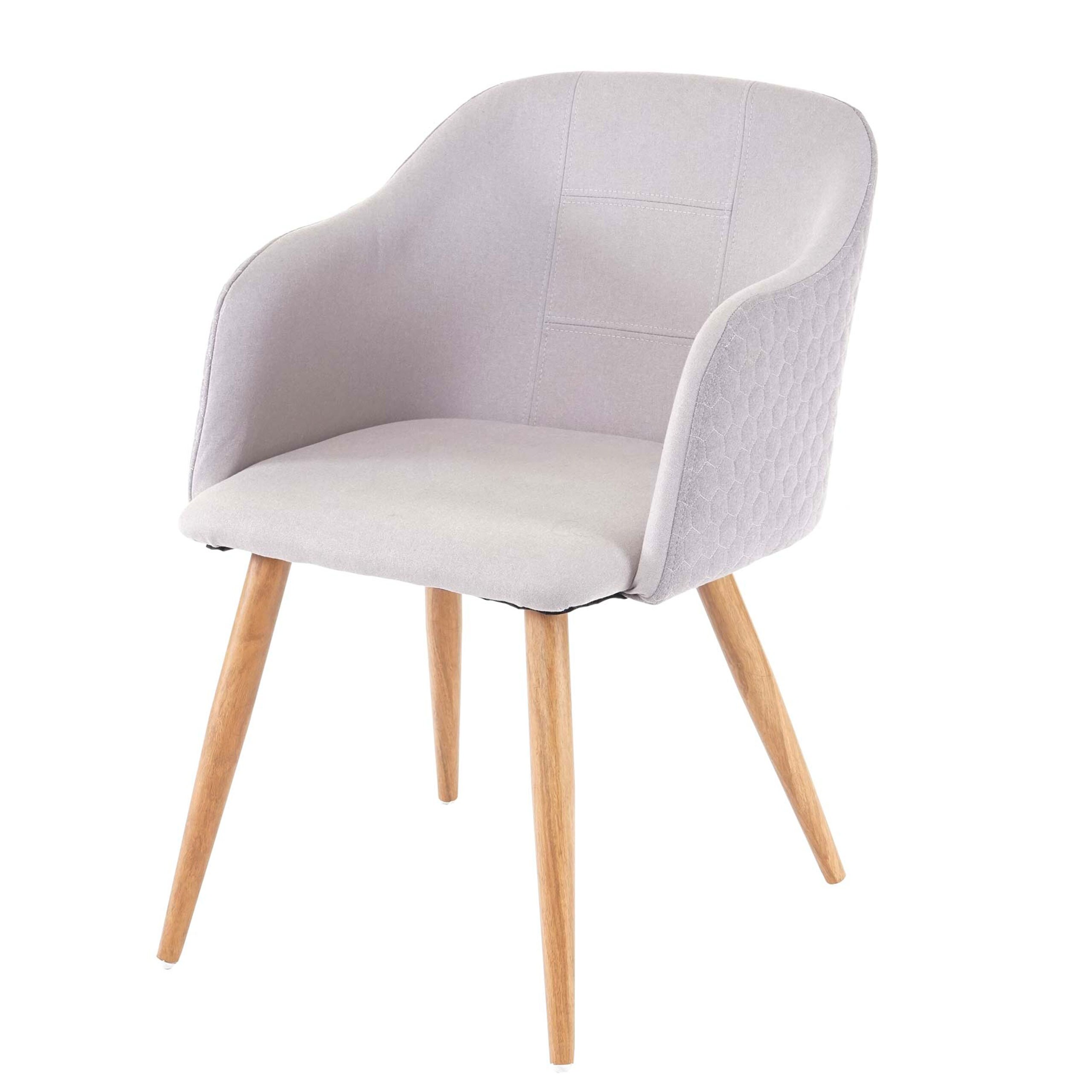 Esszimmerstuhl MCW-D71, Stuhl K&uuml;chenstuhl, Retro Design, Armlehnen Stoff/Textil ~ hellgrau-grau 