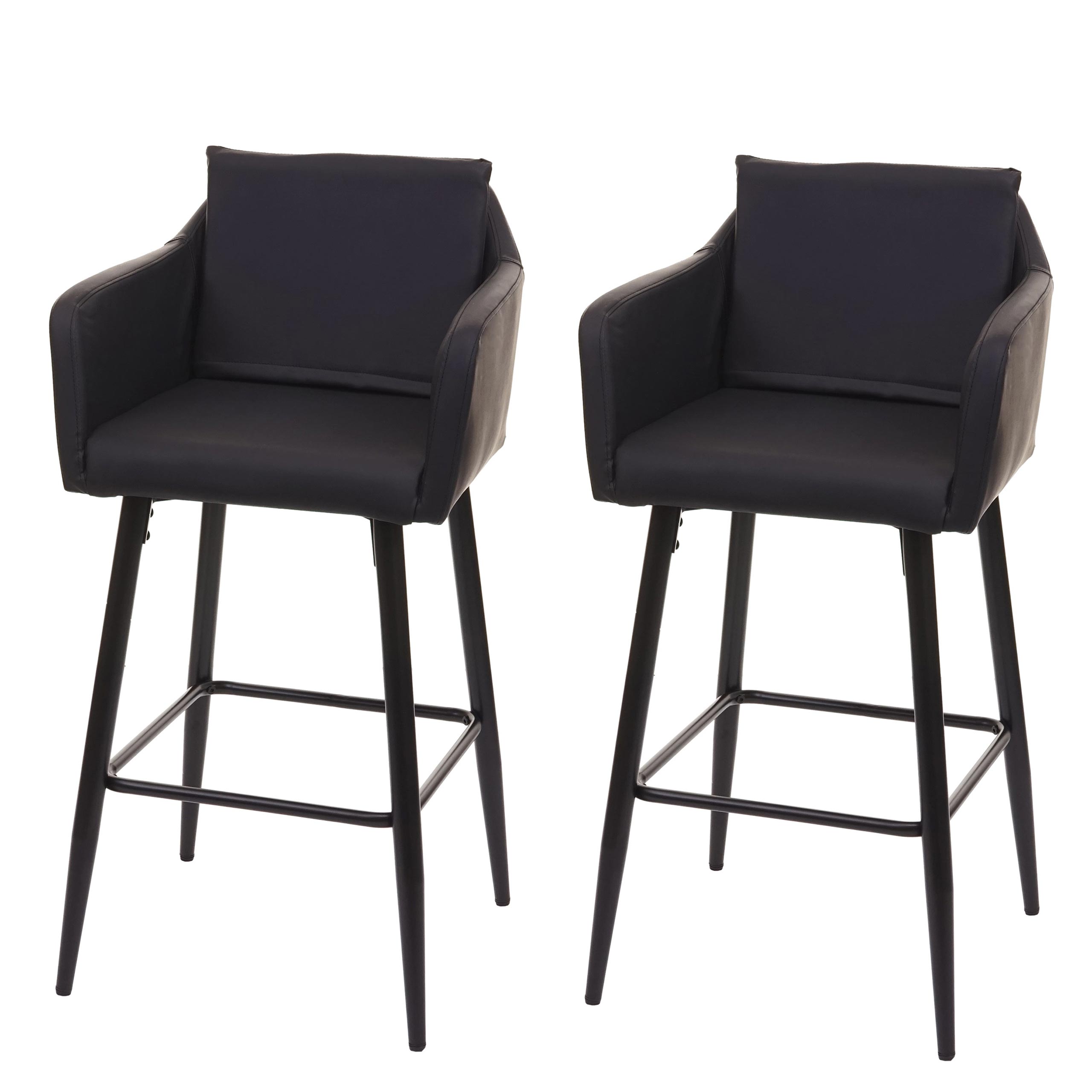 2er-Set Barhocker MCW-H93, Barstuhl Tresenhocker, Fu&szlig;ablage Metall ~ Kunstleder schwarz 