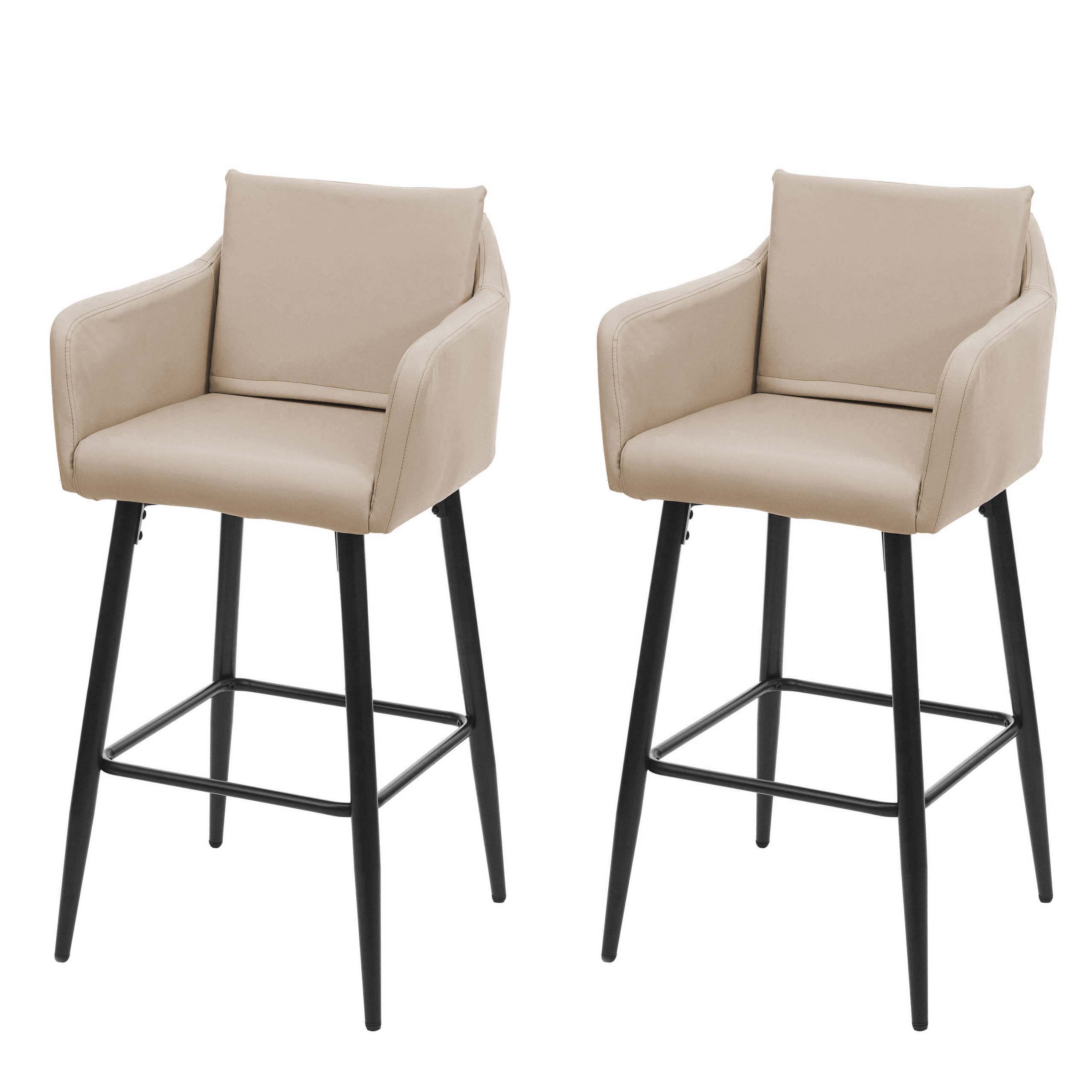 2er-Set Barhocker MCW-H93, Barstuhl Tresenhocker, Fu&szlig;ablage Metall ~ Kunstleder taupe-beige 
