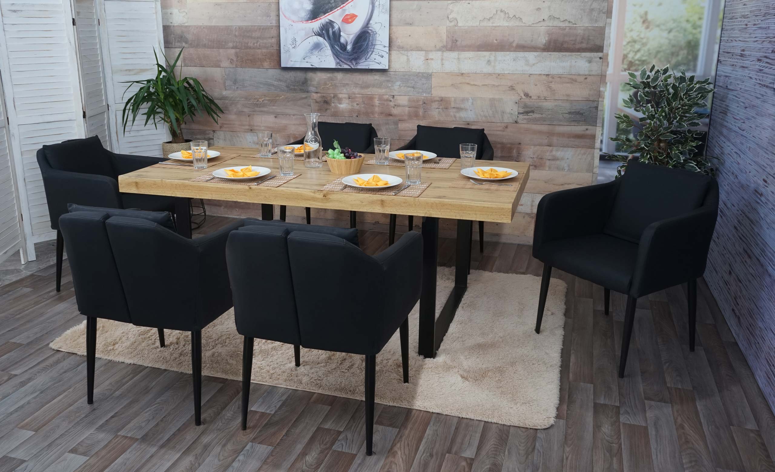 6er-Set Esszimmerstuhl MCW-H93, K&uuml;chenstuhl Lehnstuhl Stuhl ~ Kunstleder schwarz 