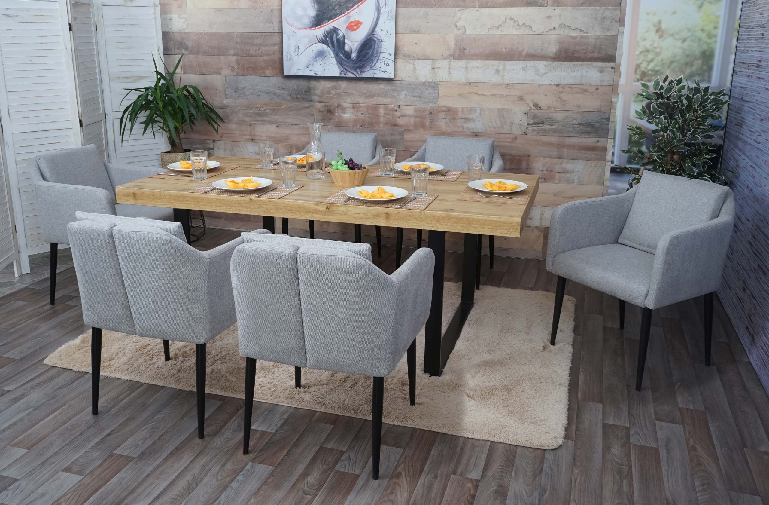 6er-Set Esszimmerstuhl MCW-H93, K&uuml;chenstuhl Lehnstuhl Stuhl ~ Stoff/Textil hellgrau 