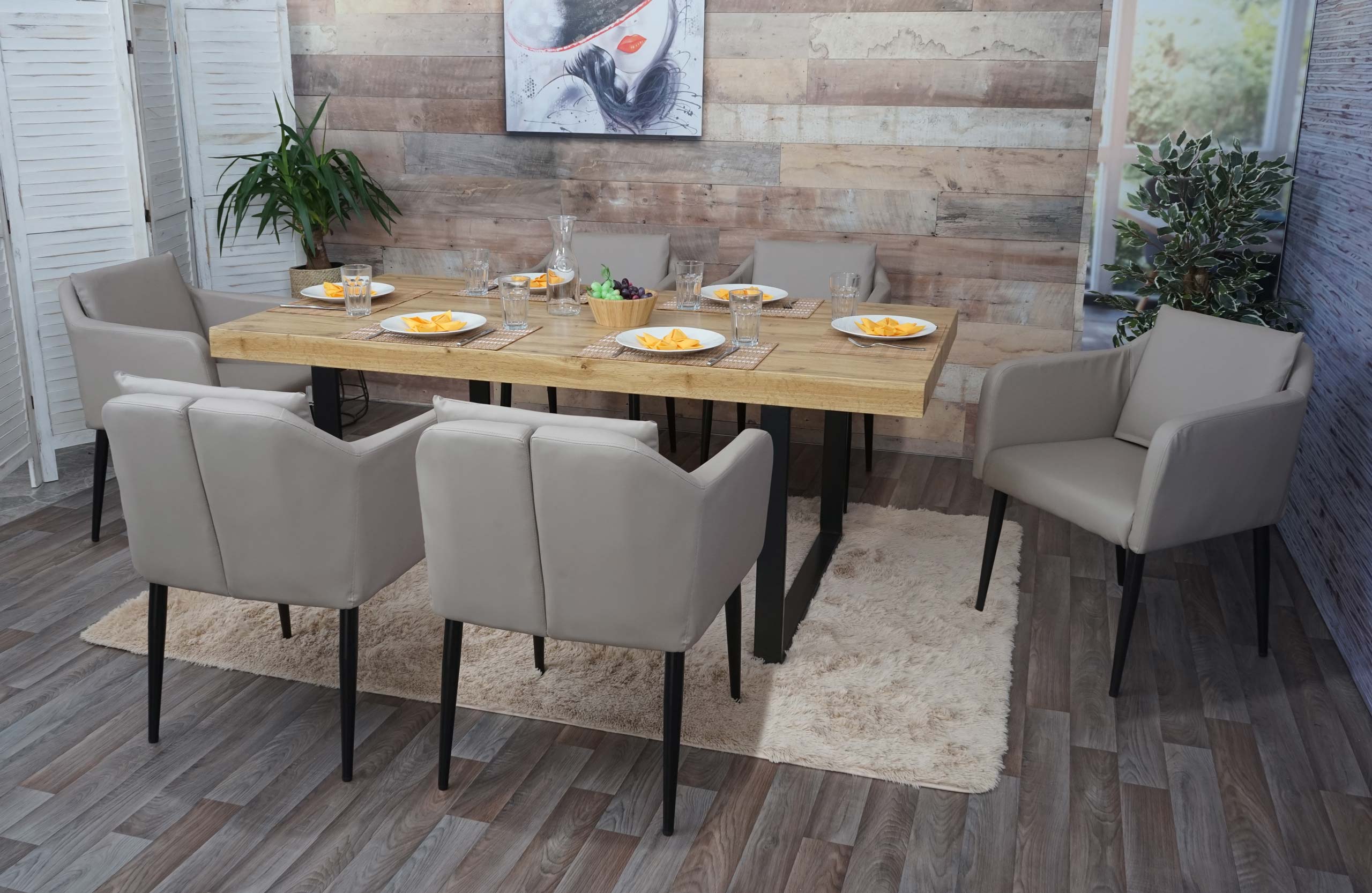 6er-Set Esszimmerstuhl MCW-H93, K&uuml;chenstuhl Lehnstuhl Stuhl ~ Kunstleder taupe-grau 