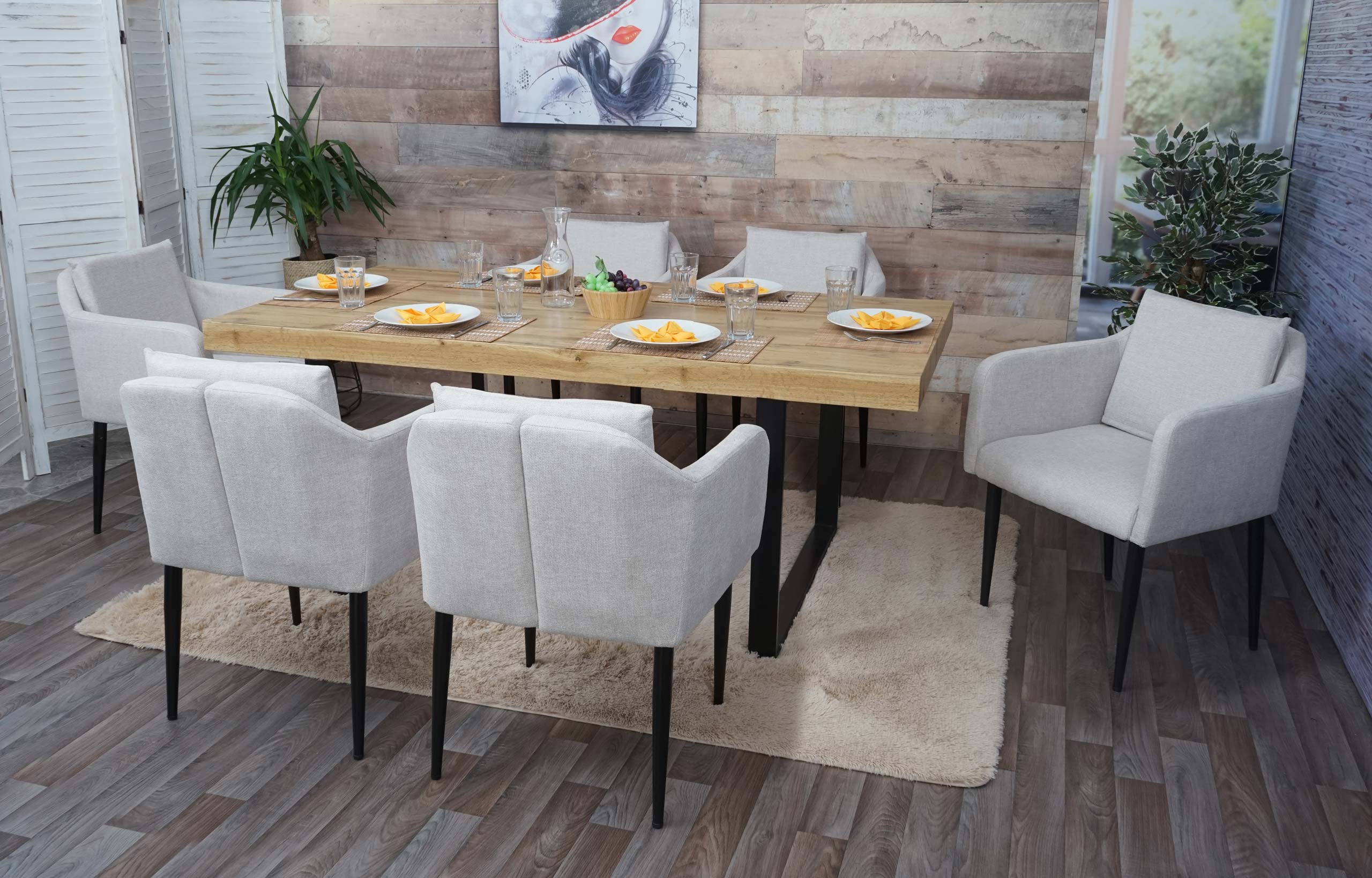 6er-Set Esszimmerstuhl MCW-H93, K&uuml;chenstuhl Lehnstuhl Stuhl ~ Stoff/Textil creme-beige 