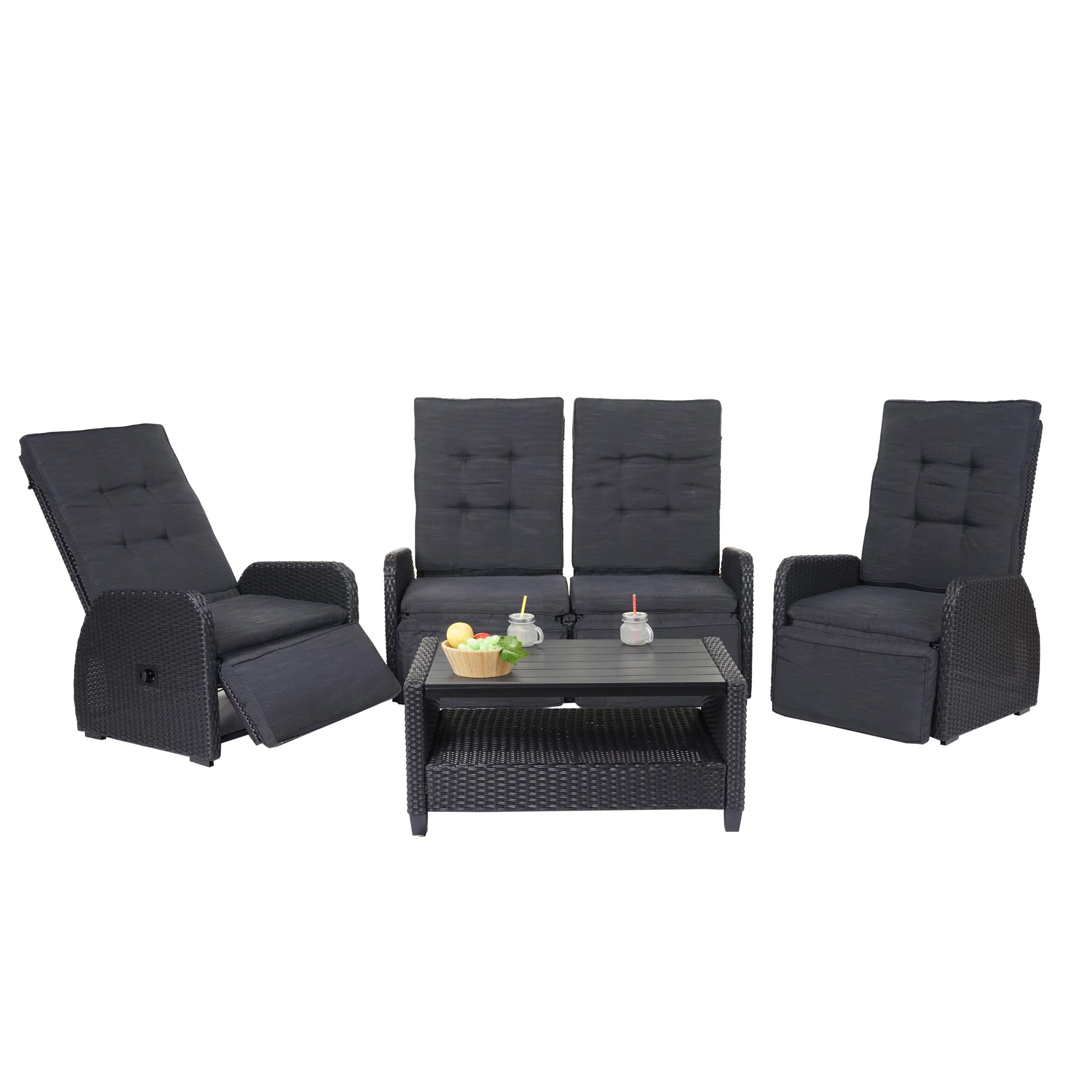 Garnitur MCW-J35, Lounge-Set Sitzgruppe Sofa, Spun Poly halbrundes Poly-Rattan ~ anthrazit, Kissen anthrazit 