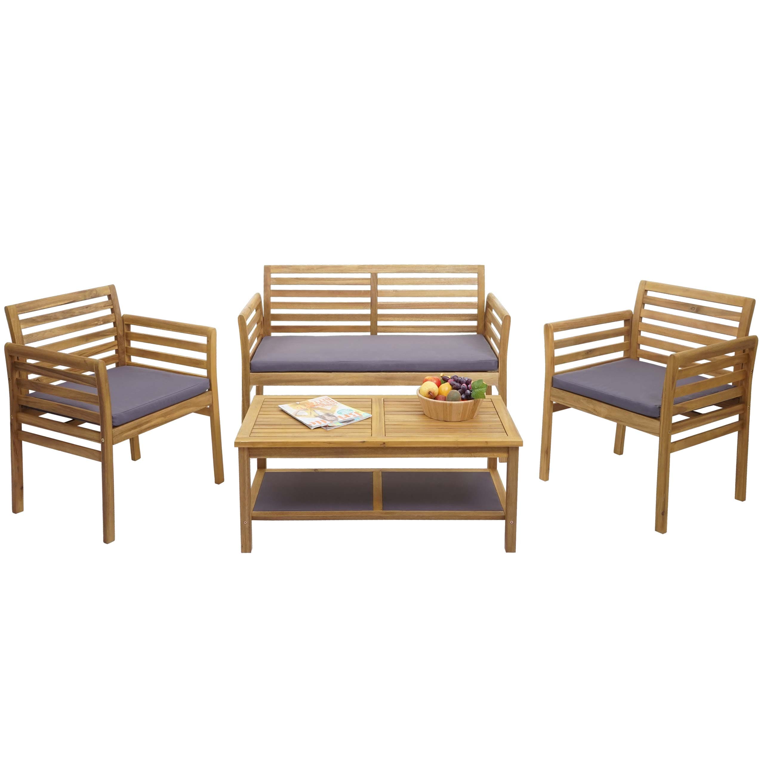 Gartengarnitur MCW-E99b, Sitzgruppe Balkon-Set Lounge-Set, Akazienholz massiv MVG-zertifiziert ~ Kissen dunkelgrau 