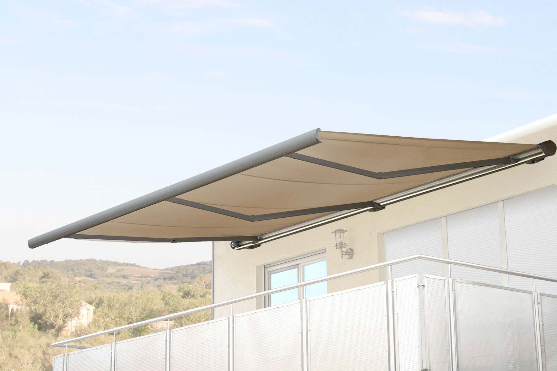 Elektrische Kassettenmarkise MCW-H27, Markise Vollkassette 6x3m ~ Polyester creme, Rahmen grau 