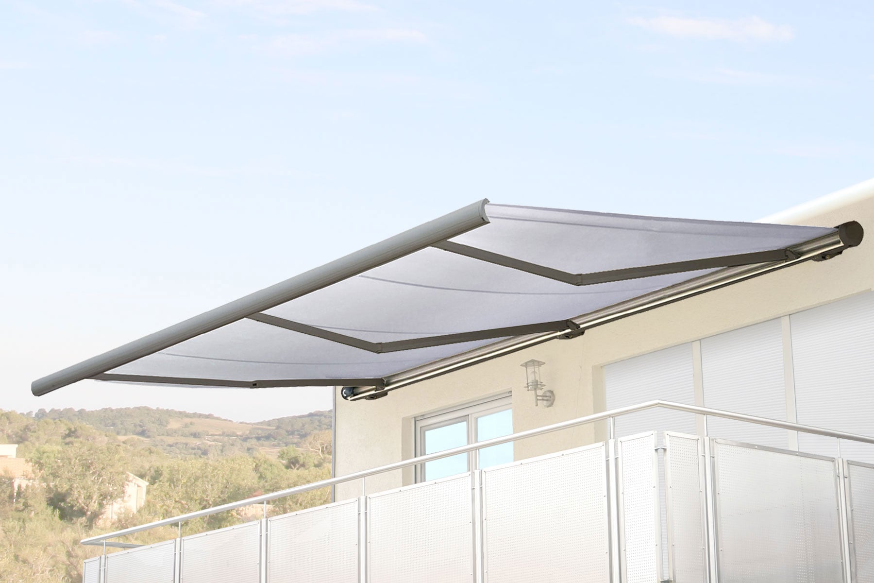 Elektrische Kassettenmarkise MCW-H27, Markise Vollkassette 6x3m ~ Acryl creme, Rahmen grau 