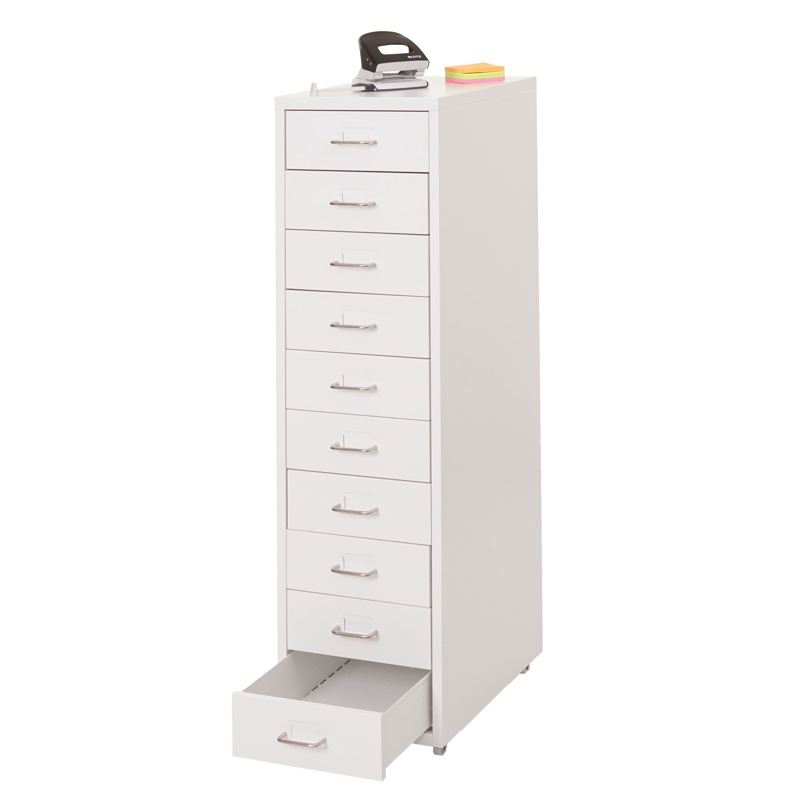 Rollcontainer Preston T851, Schubladenschrank Stahlschrank, 110x28x41cm 10 Schubladen ~ wei&szlig; 