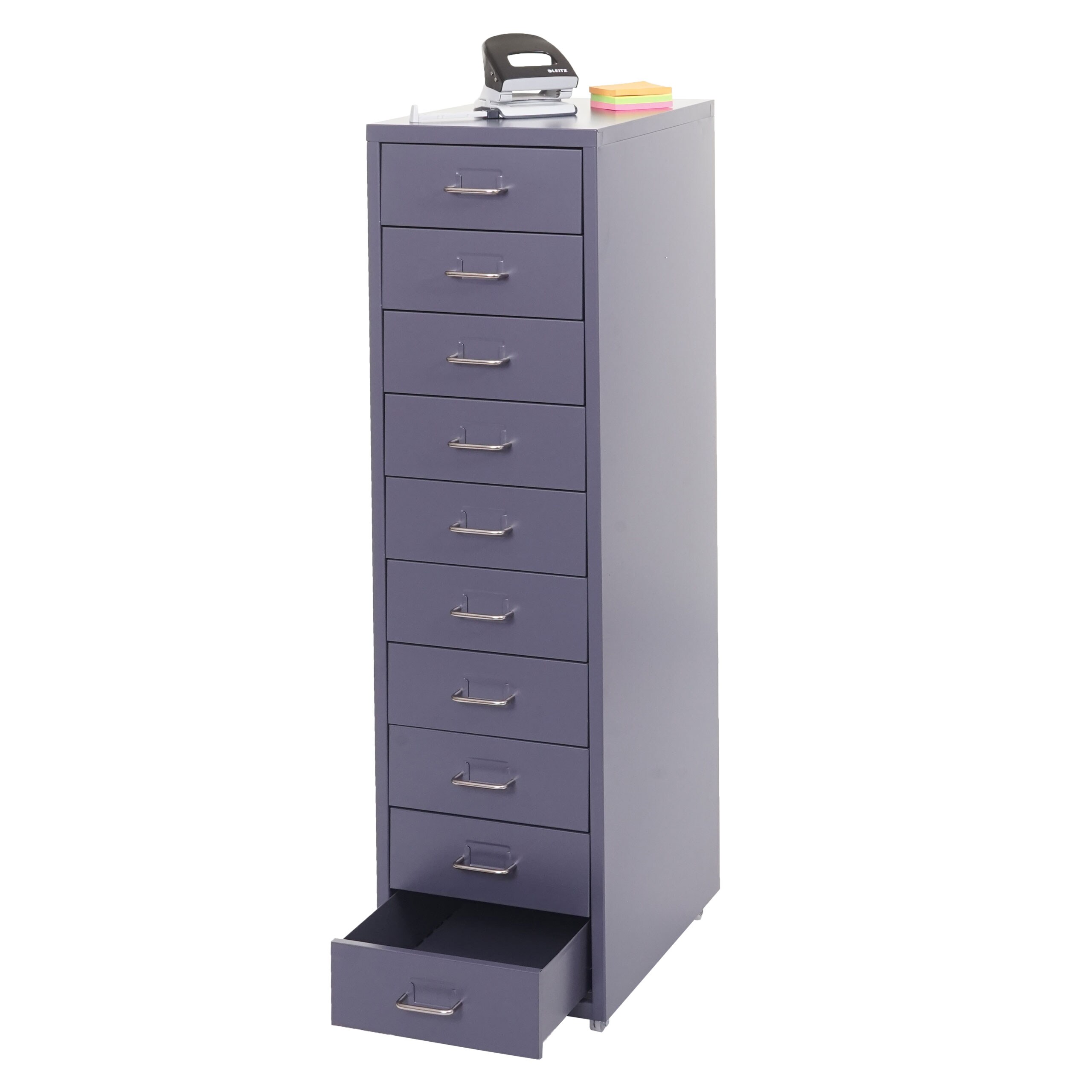 Rollcontainer Preston T851, Schubladenschrank Stahlschrank, 110x28x41cm 10 Schubladen ~ dunkelgrau 