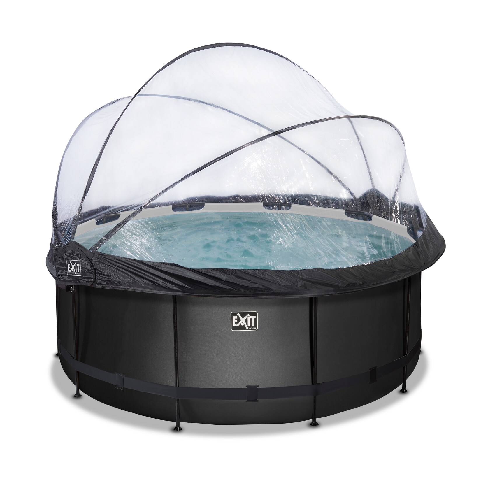 Black Leather Optic Pool ø360x122cm mit Abdeckung und Sandfilterpumpe - schwarz